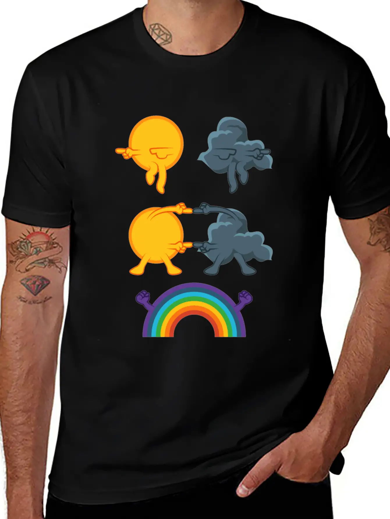 Sun Rain Clouds Rainbow Basic Graphic T-Shirt – Daily Comfort In Soft Cotton