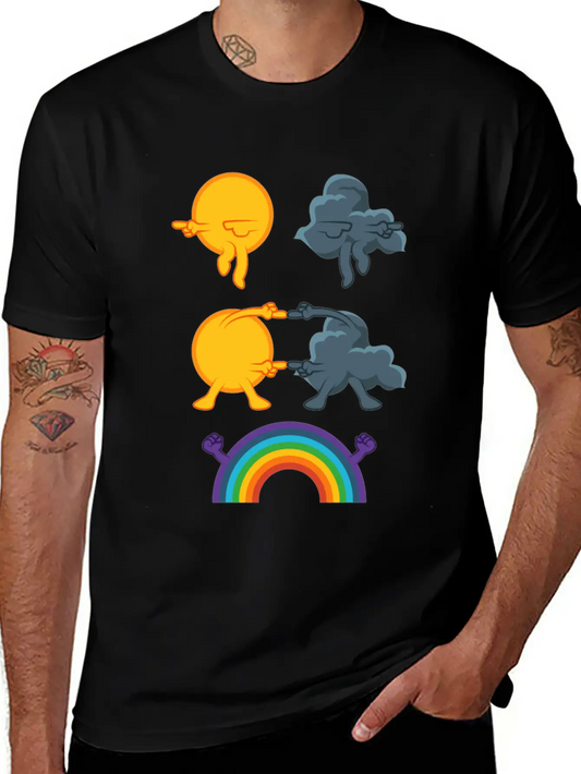 Sun Rain Clouds Rainbow Basic Graphic T-Shirt – Daily Comfort In Soft Cotton