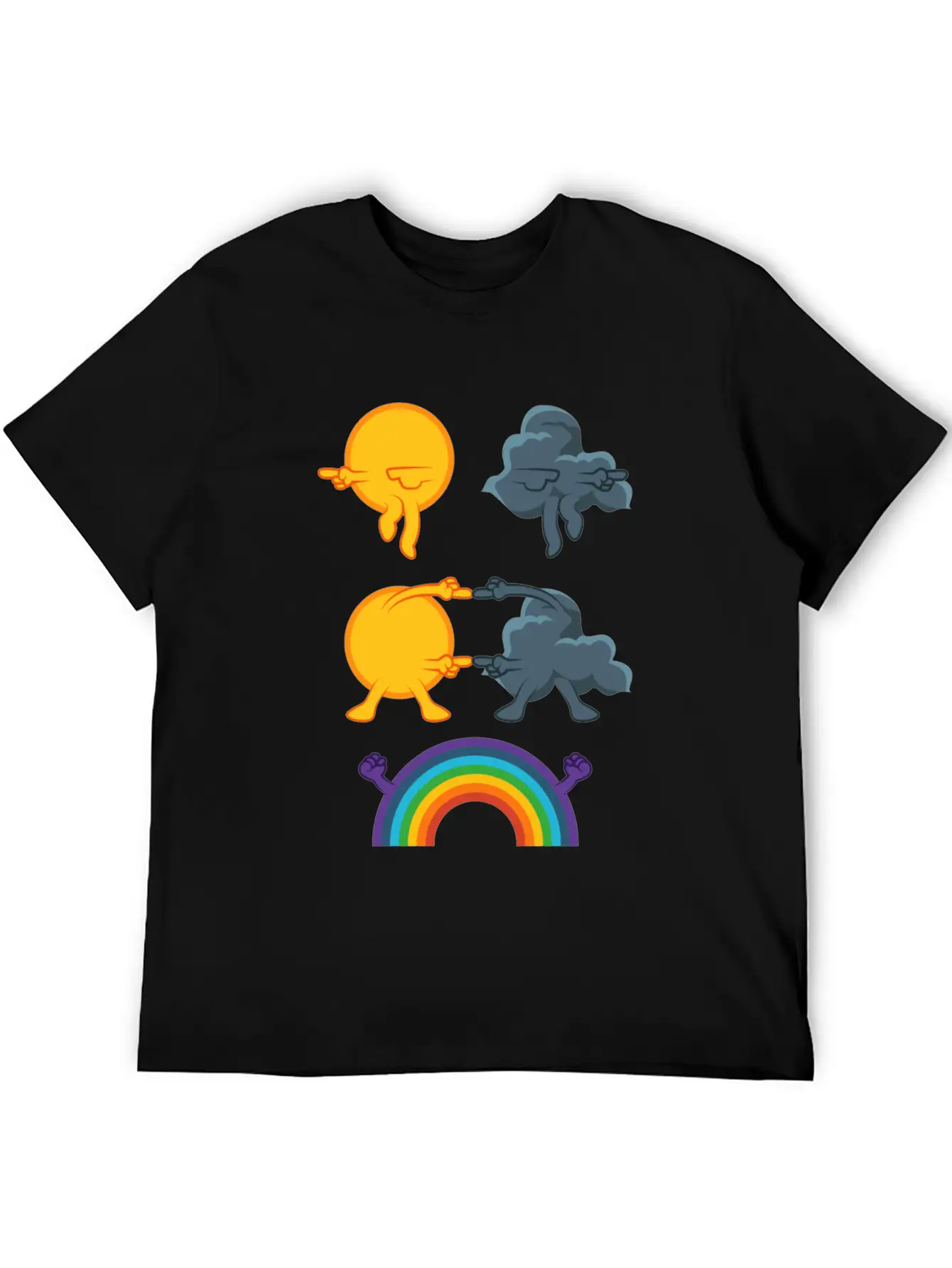 Sun Rain Clouds Rainbow Basic Graphic T-Shirt – Daily Comfort In Soft Cotton