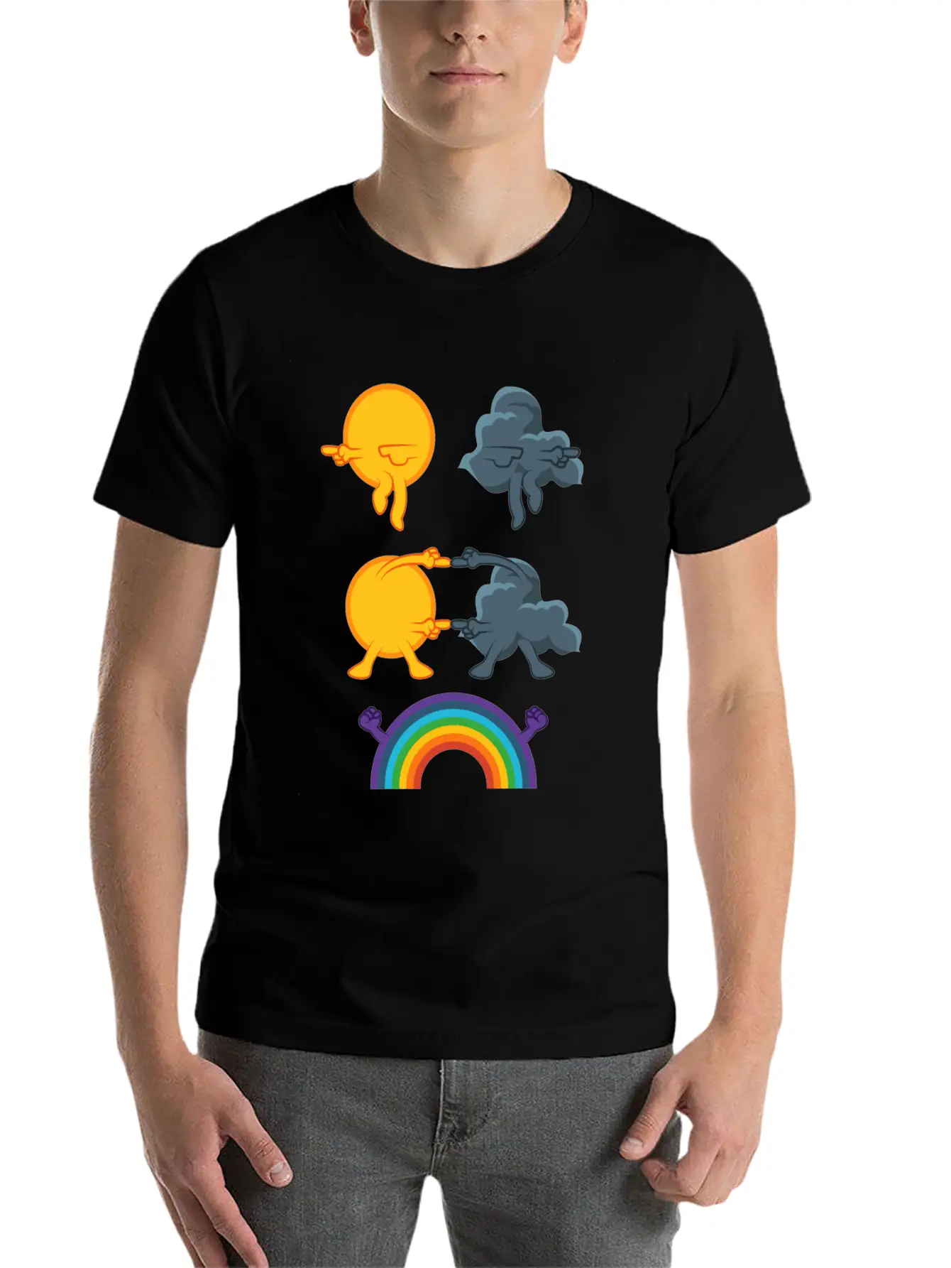 Sun Rain Clouds Rainbow Basic Graphic T-Shirt – Daily Comfort In Soft Cotton