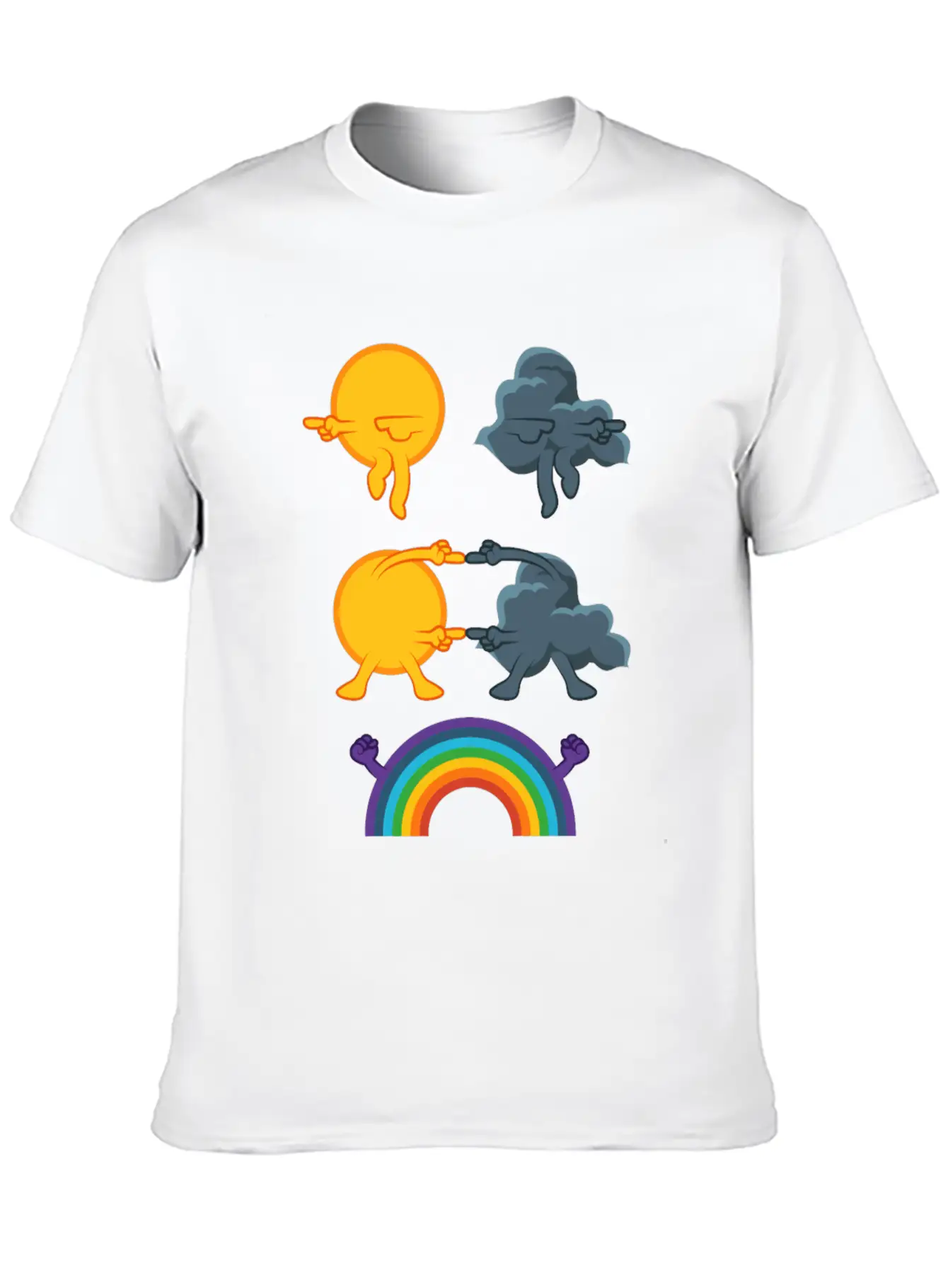 Sun Rain Clouds Rainbow Basic Graphic T-Shirt – Daily Comfort In Soft Cotton