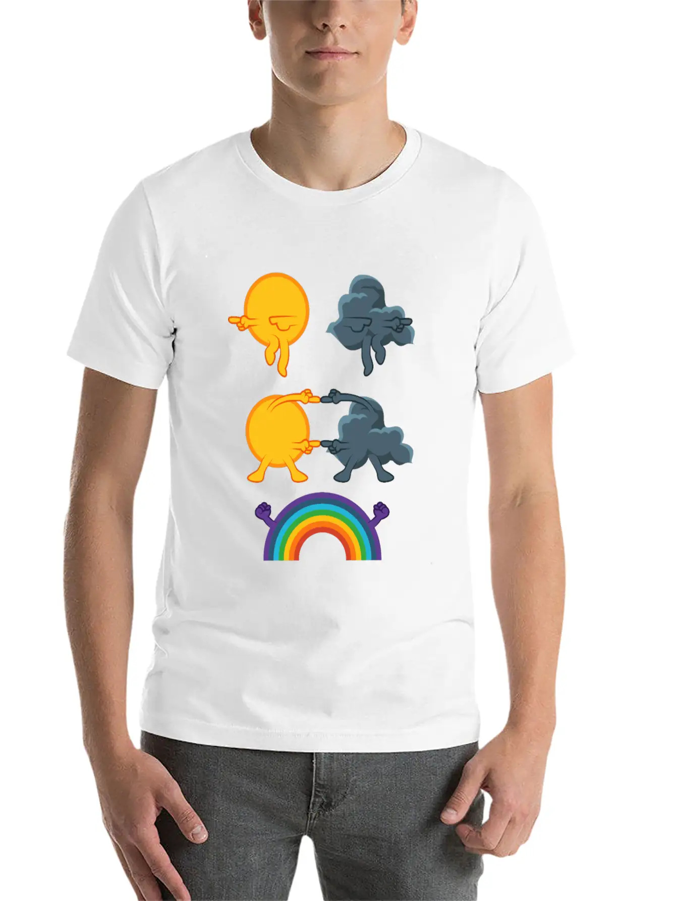Sun Rain Clouds Rainbow Basic Graphic T-Shirt – Daily Comfort In Soft Cotton