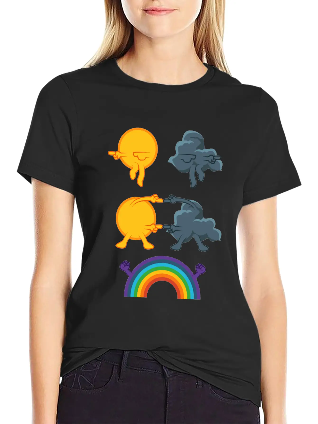 Sun Rain Clouds Rainbow Basic Graphic T-Shirt – Daily Comfort In Soft Cotton
