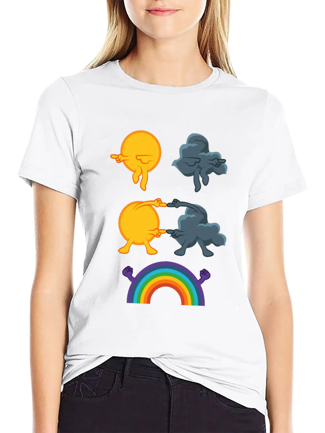 Sun Rain Clouds Rainbow Basic Graphic T-Shirt – Daily Comfort In Soft Cotton