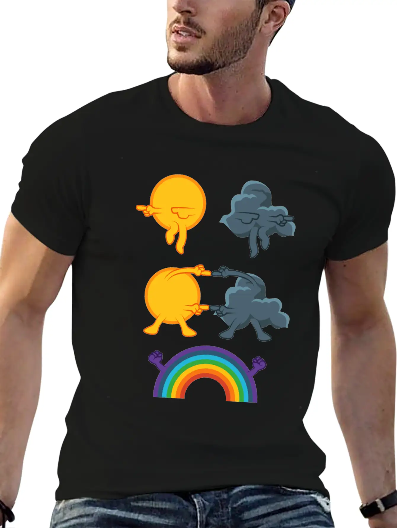 Sun Rain Clouds Rainbow Basic Graphic T-Shirt – Daily Comfort In Soft Cotton