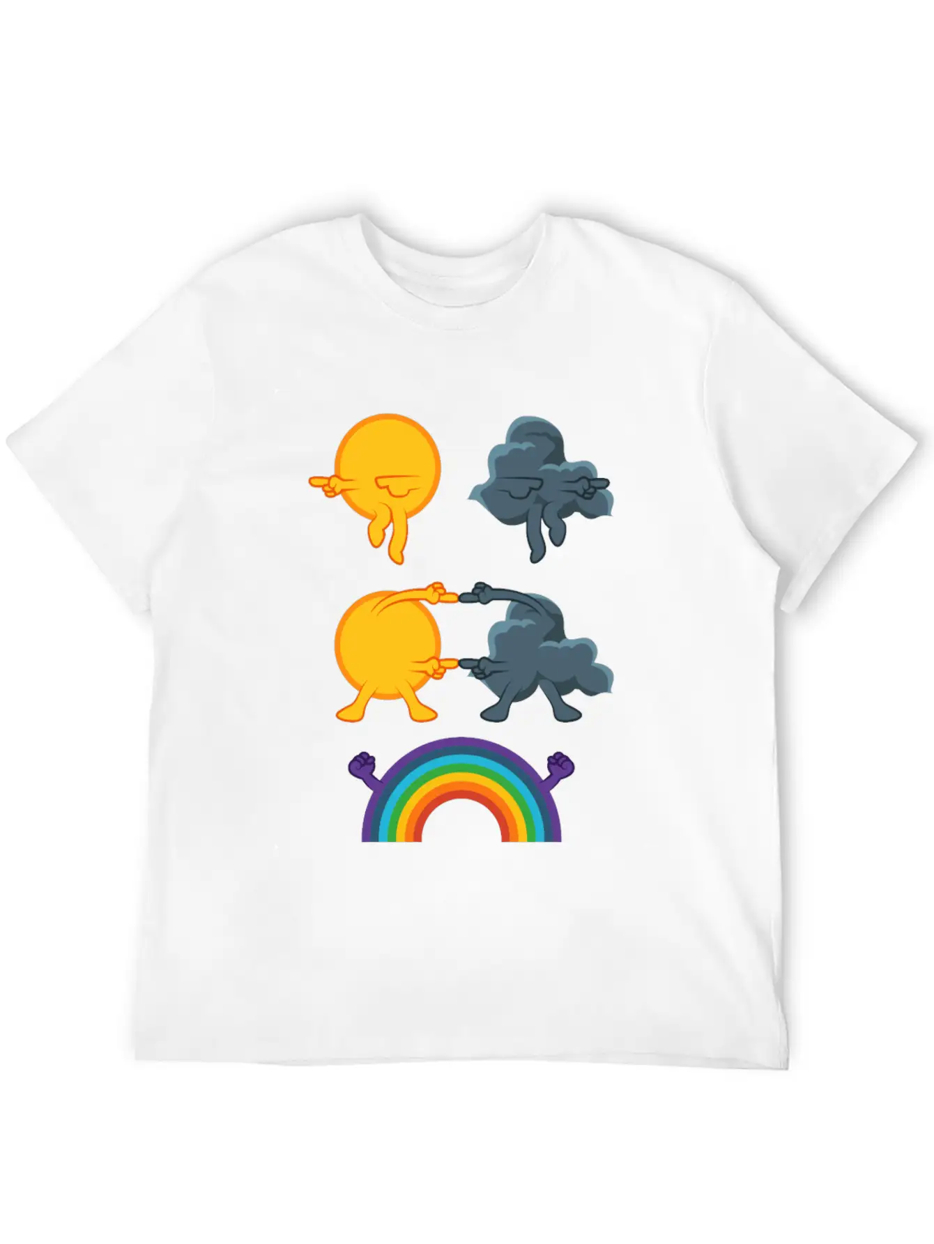 Sun Rain Clouds Rainbow Basic Graphic T-Shirt – Daily Comfort In Soft Cotton