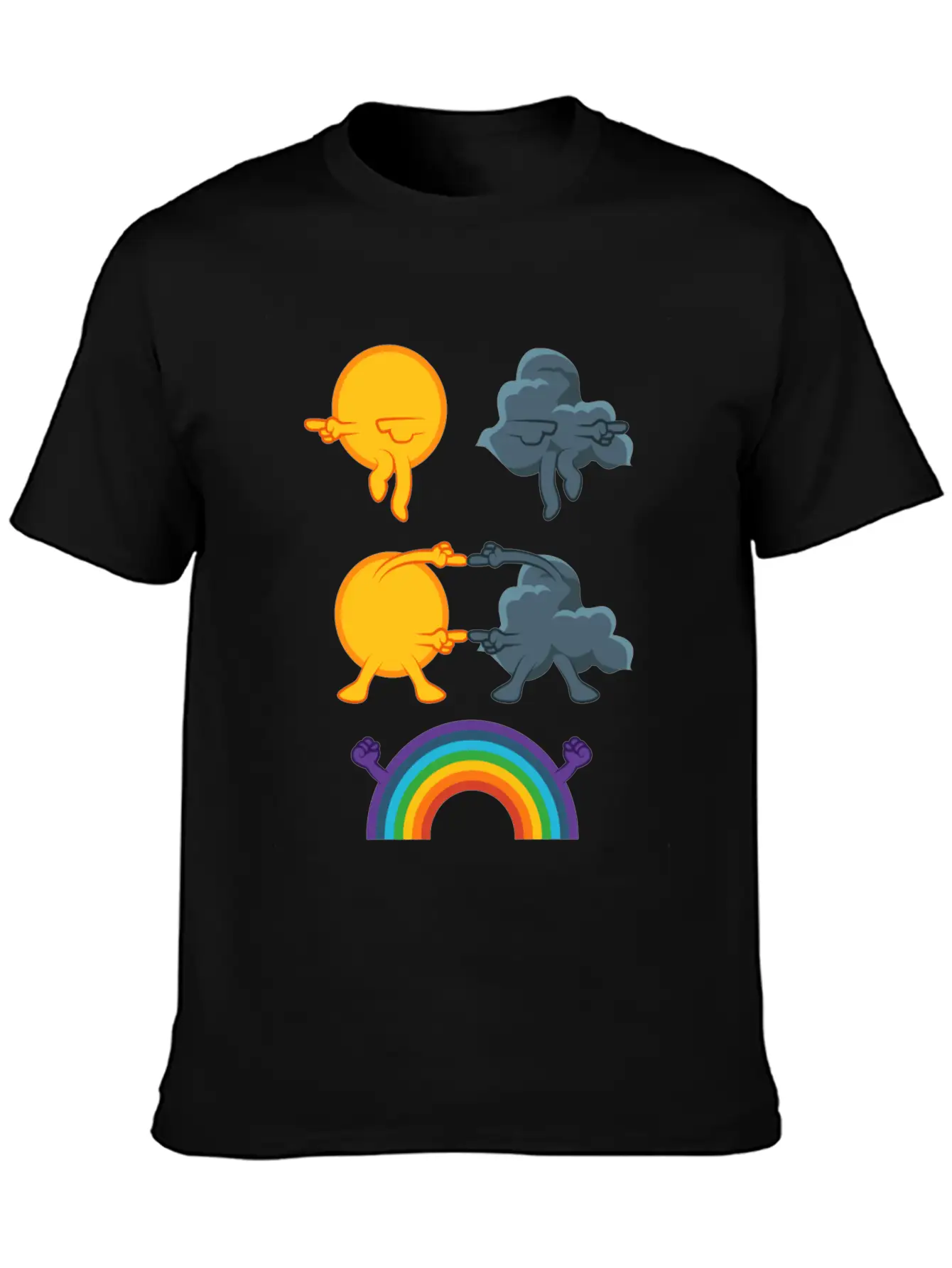 Sun Rain Clouds Rainbow Basic Graphic T-Shirt – Daily Comfort In Soft Cotton