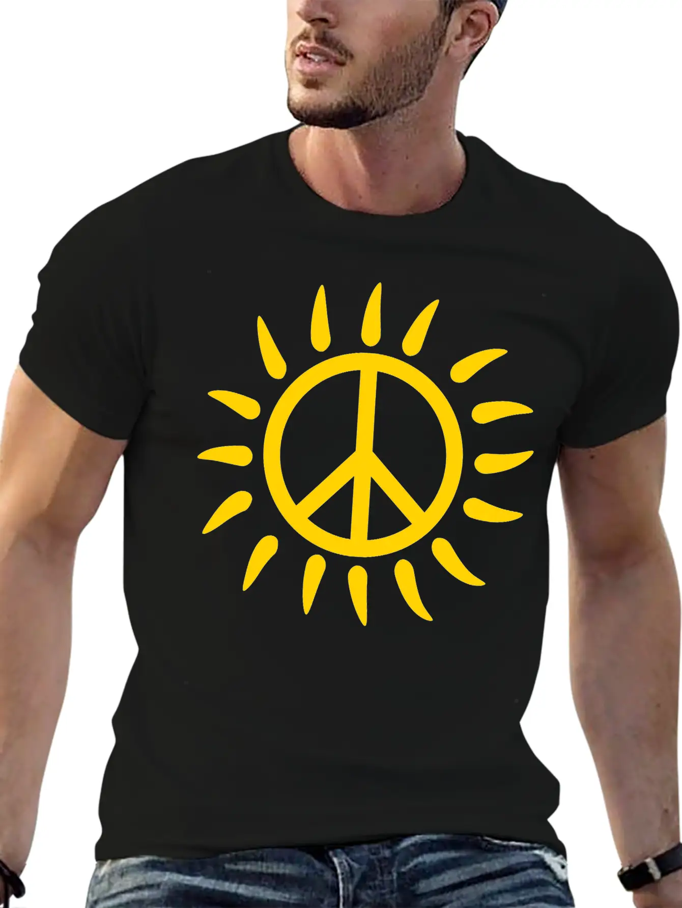 Sun Rays Sunbeam Bright Round Circle No Peace Sign Lightweight Cotton T-Shirt – Daily Comfort Graphic Shirt