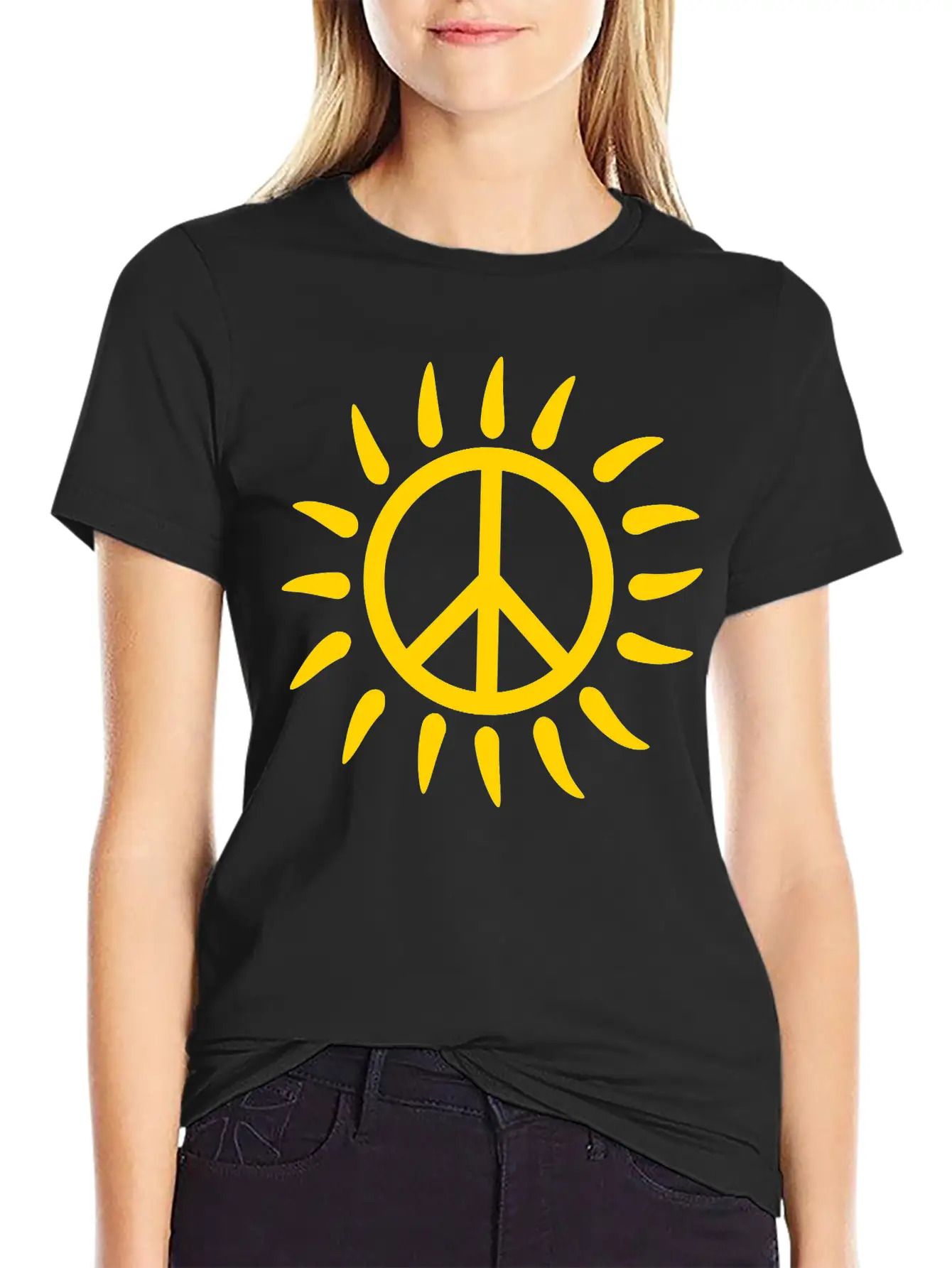 Sun Rays Sunbeam Bright Round Circle No Peace Sign Lightweight Cotton T-Shirt – Daily Comfort Graphic Shirt