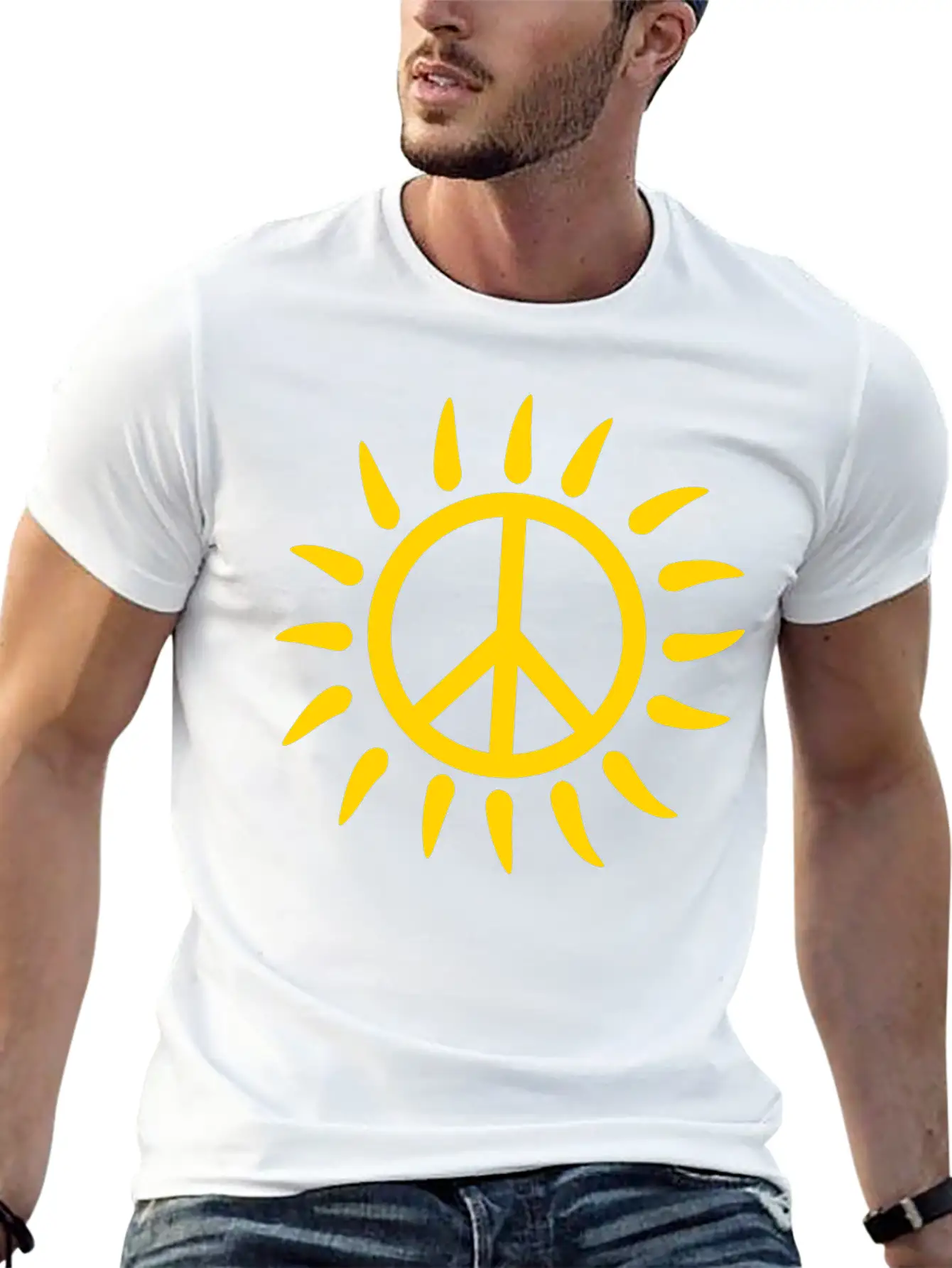Sun Rays Sunbeam Bright Round Circle No Peace Sign Lightweight Cotton T-Shirt – Daily Comfort Graphic Shirt