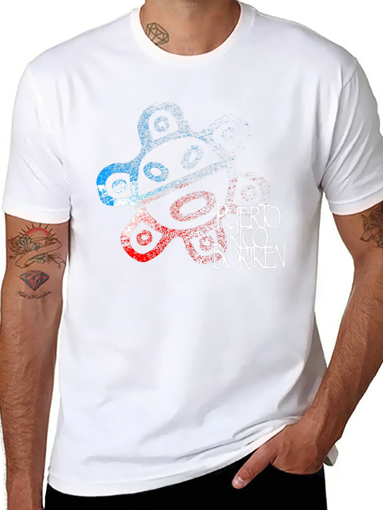 Sun Taino Puerto Rico Flag Colors Grunge Style Essential Cotton Tee For Daily Outfits – Unisex Style
