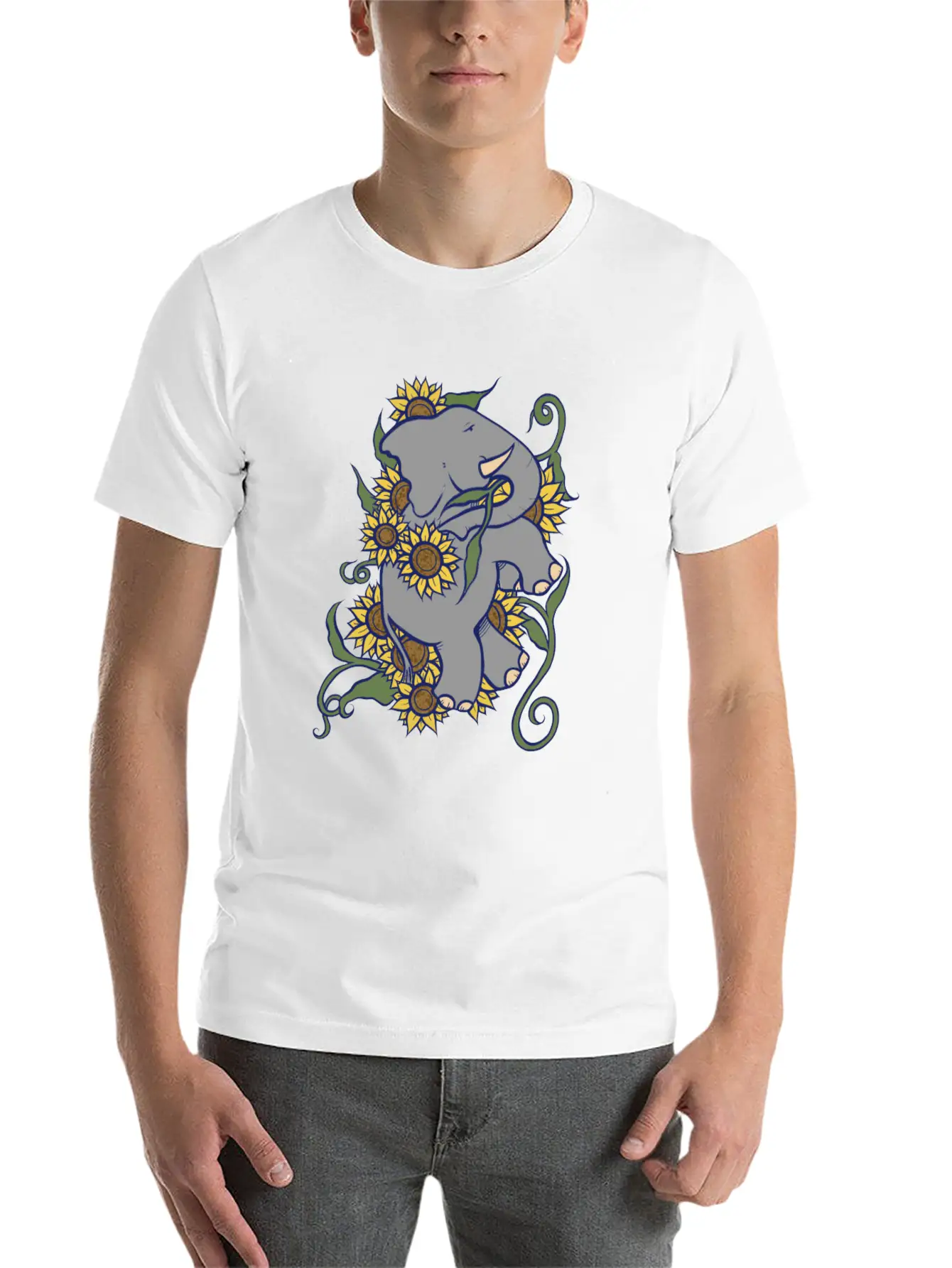 Sunflower Elephant Essential Cotton Tee For Daily Outfits – Unisex Style