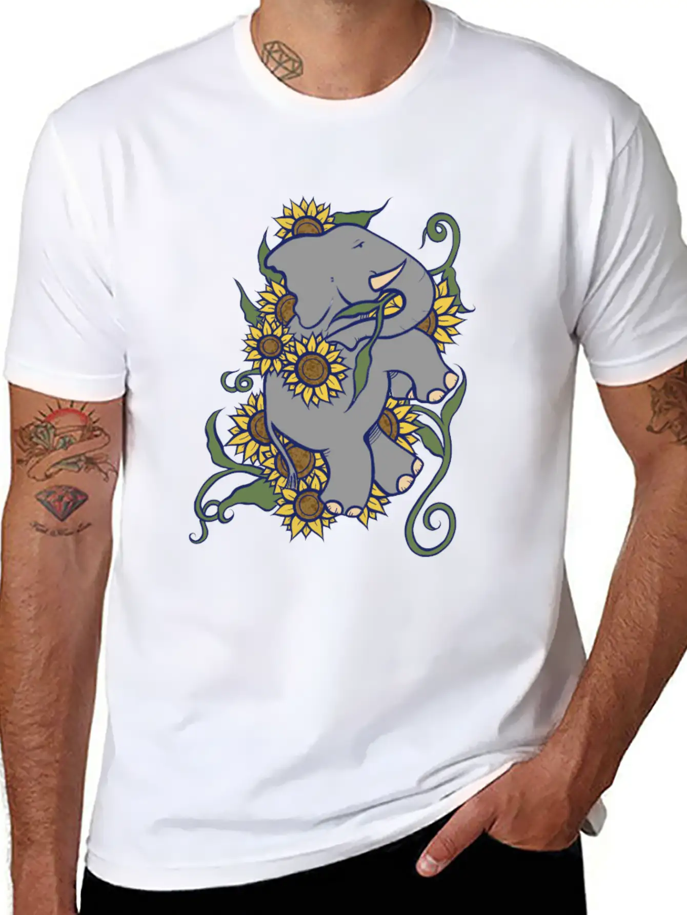 Sunflower Elephant Essential Cotton Tee For Daily Outfits – Unisex Style