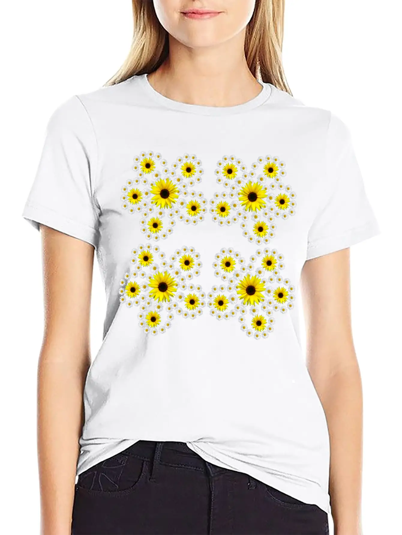 Sunflowers Daisies Blossom Floral Daisy Pattern Relaxed Everyday Tee – Lightweight And Durable Cotton