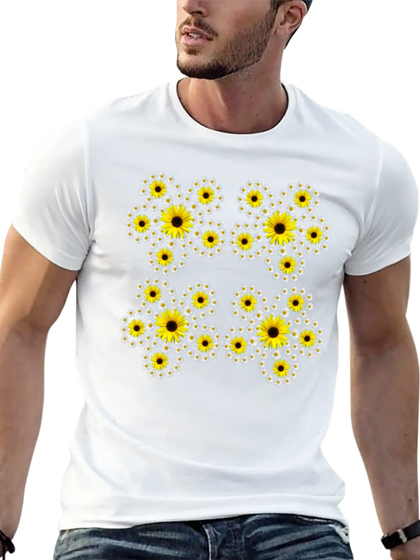 Sunflowers Daisies Blossom Floral Daisy Pattern Relaxed Everyday Tee – Lightweight And Durable Cotton