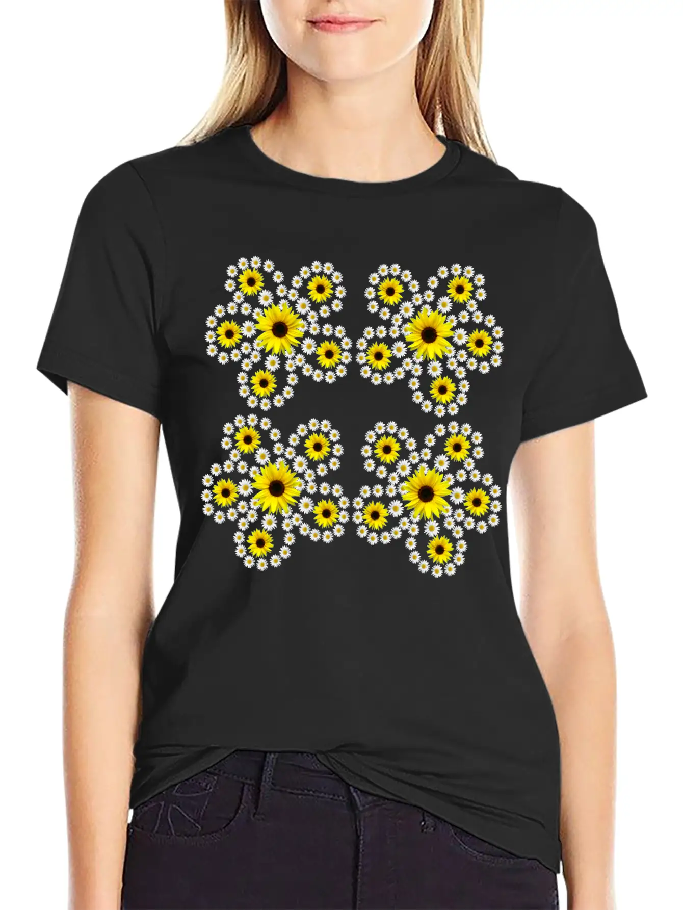 Sunflowers Daisies Blossom Floral Daisy Pattern Relaxed Everyday Tee – Lightweight And Durable Cotton