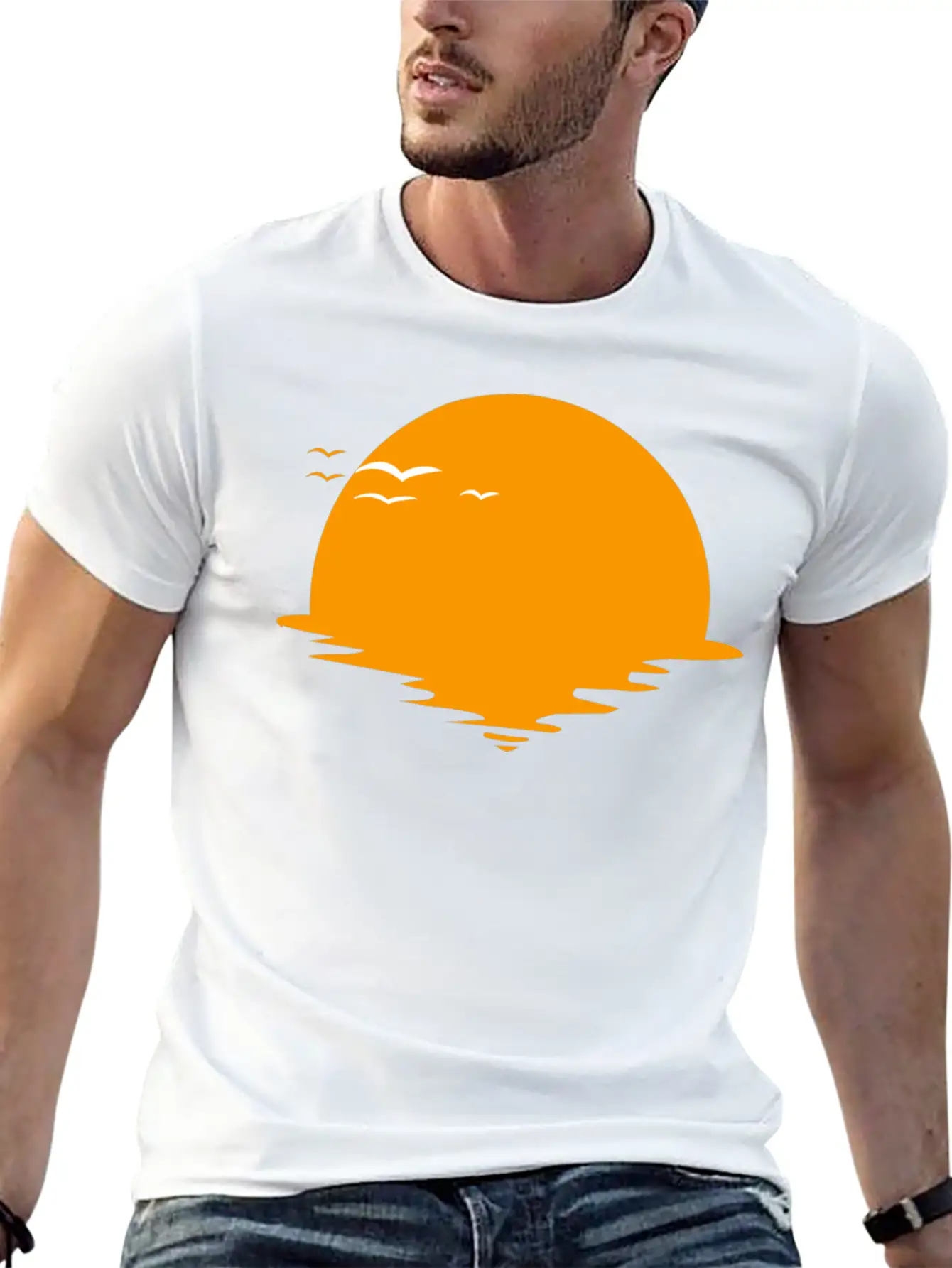 Sunset Or Sunrise And Birds Unisex Casual T-Shirt – Clean Design For Daily Comfort