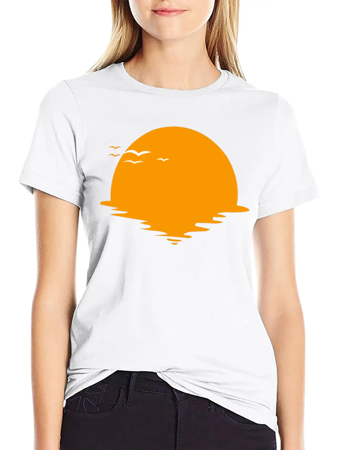 Sunset Or Sunrise And Birds Unisex Casual T-Shirt – Clean Design For Daily Comfort