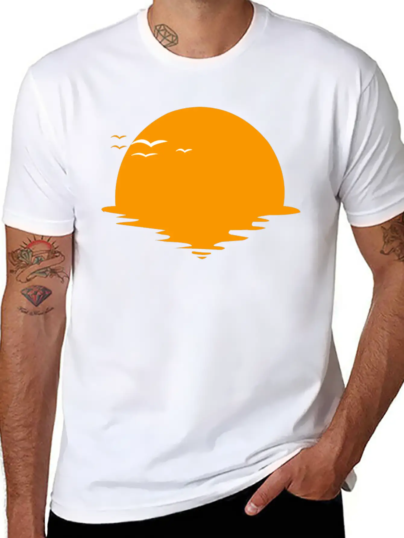 Sunset Or Sunrise And Birds Unisex Casual T-Shirt – Clean Design For Daily Comfort