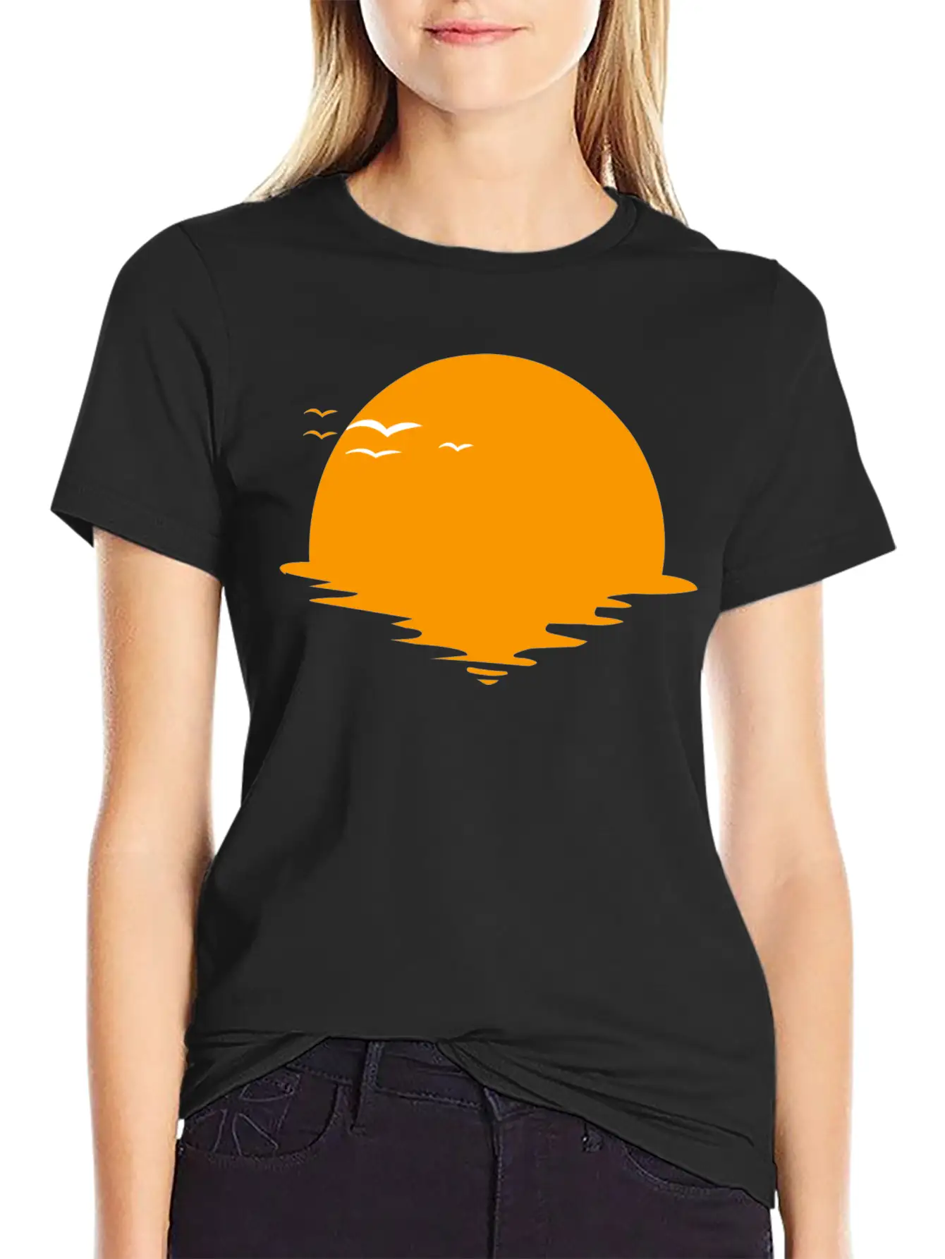 Sunset Or Sunrise And Birds Unisex Casual T-Shirt – Clean Design For Daily Comfort