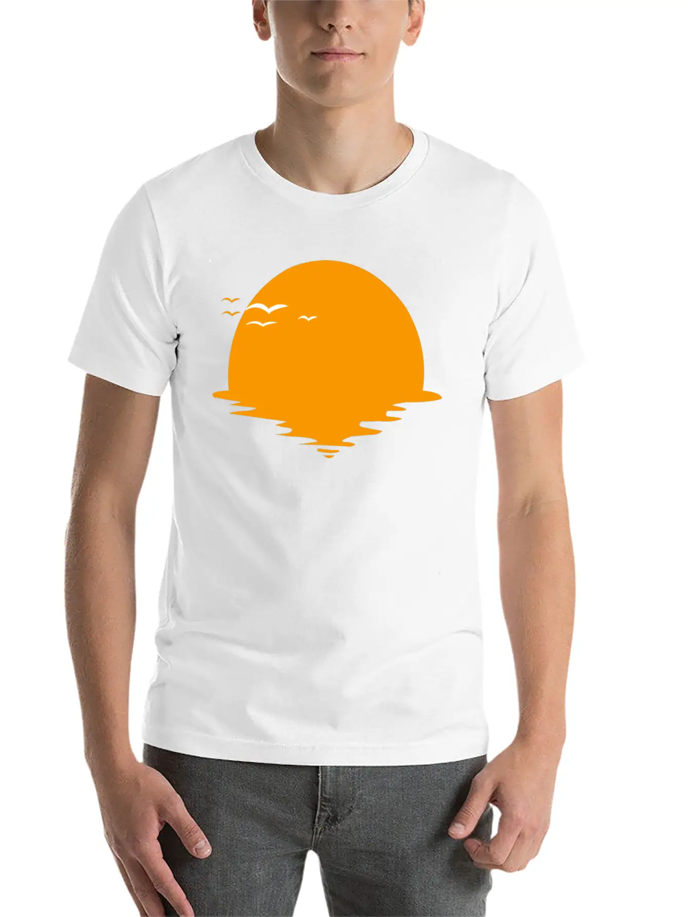 Sunset Or Sunrise And Birds Unisex Casual T-Shirt – Clean Design For Daily Comfort