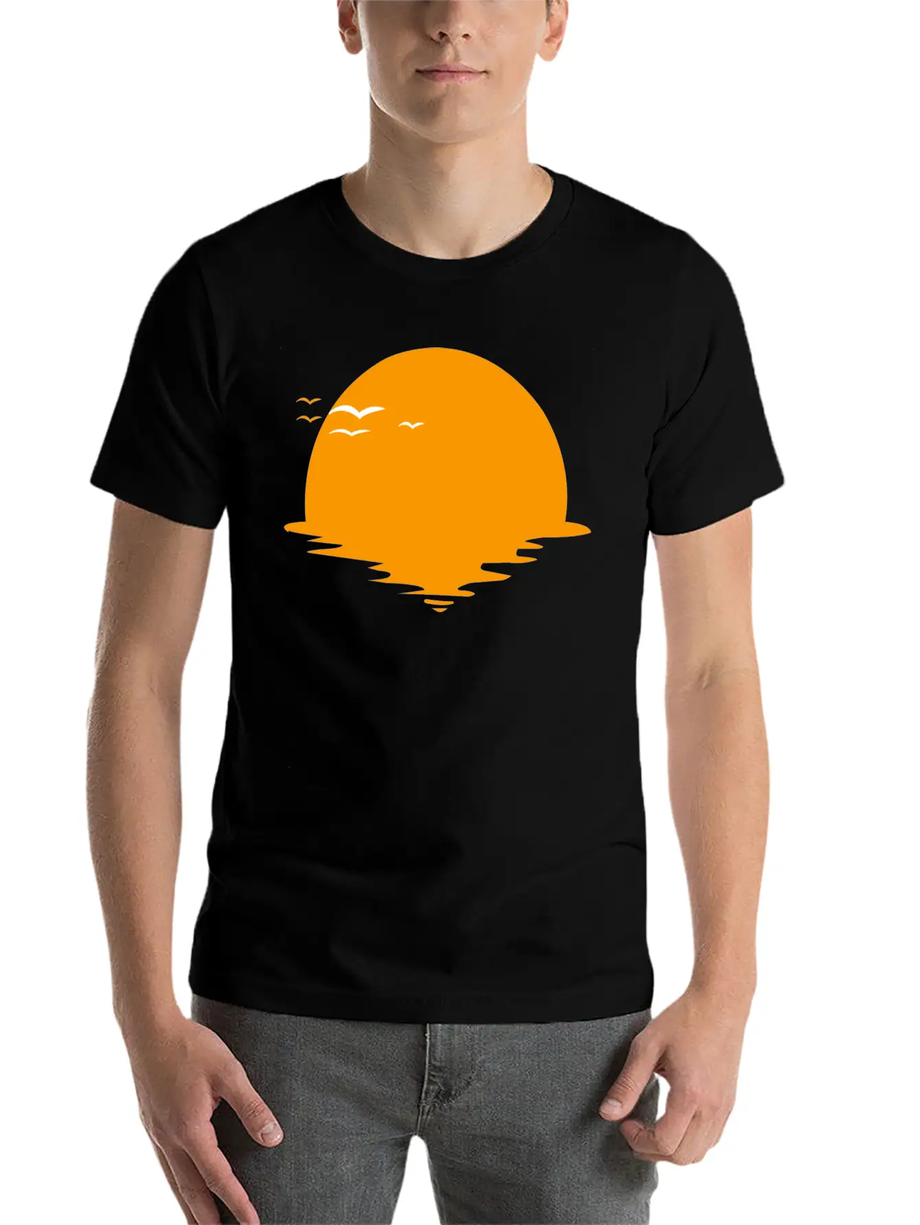 Sunset Or Sunrise And Birds Unisex Casual T-Shirt – Clean Design For Daily Comfort