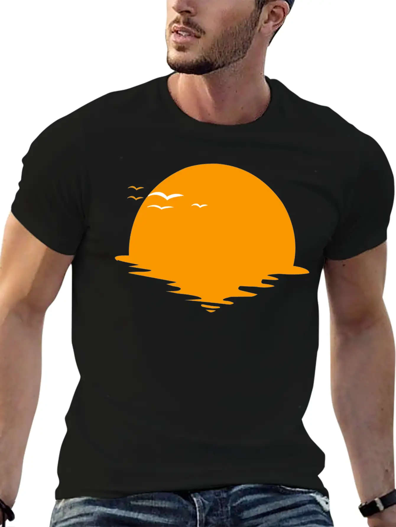 Sunset Or Sunrise And Birds Unisex Casual T-Shirt – Clean Design For Daily Comfort