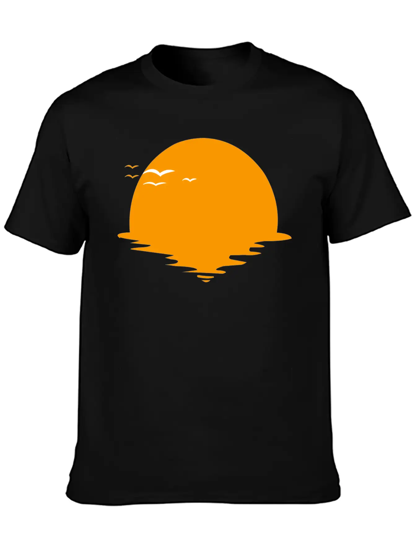 Sunset Or Sunrise And Birds Unisex Casual T-Shirt – Clean Design For Daily Comfort