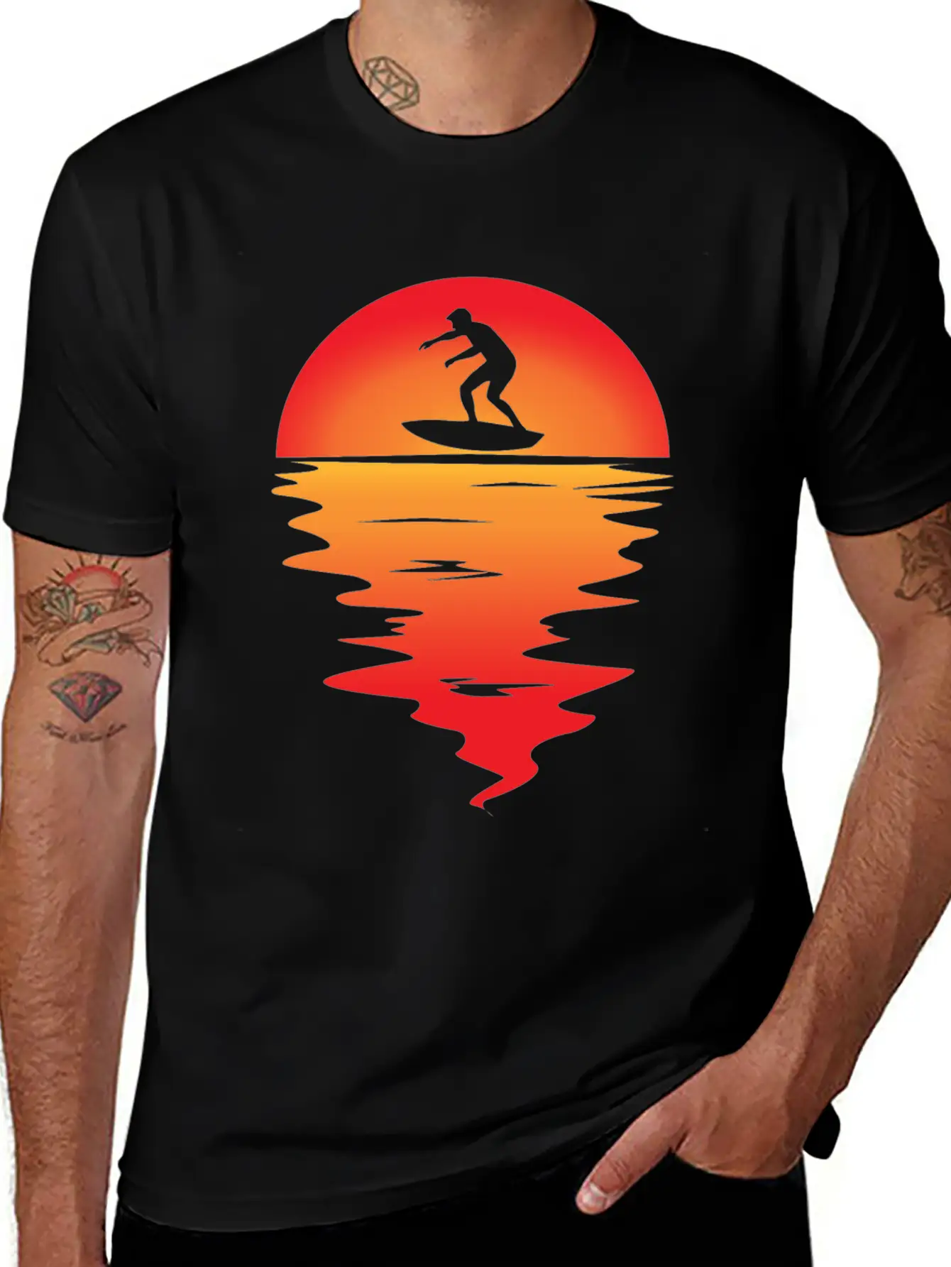 Sunset Surfing Stylish Everyday T-Shirt – Unisex Basic Cotton Tee