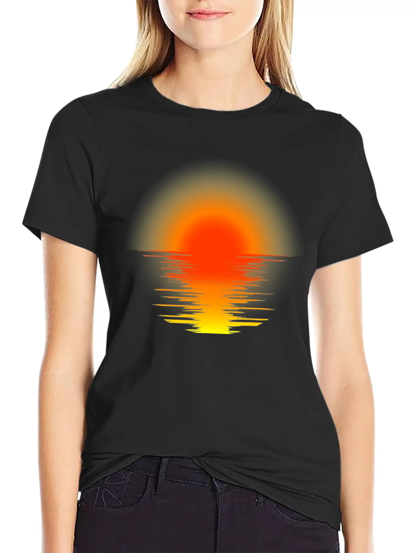 Sunset Transparent Design Relaxed Everyday Tee – Lightweight And Durable Cotton