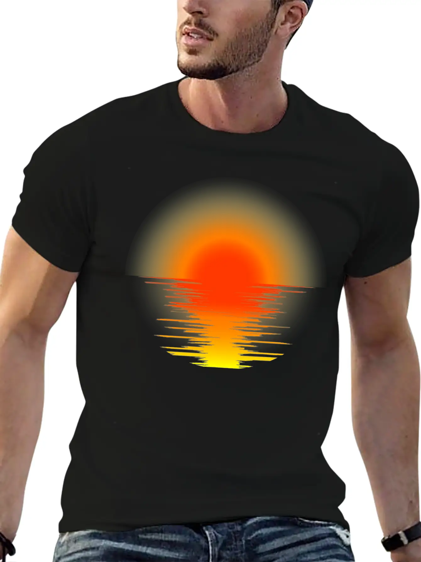 Sunset Transparent Design Relaxed Everyday Tee – Lightweight And Durable Cotton