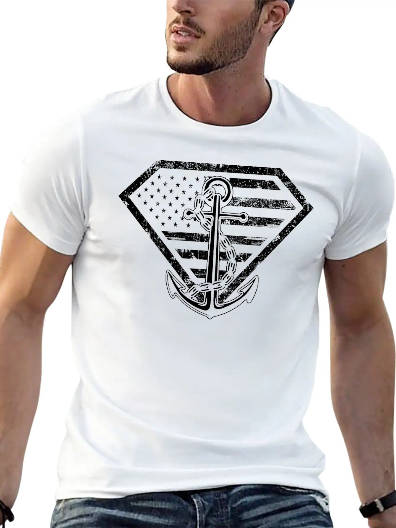 Super Sailor-Sailor Flag T-shirt For American Lightweight Cotton T-Shirt – Daily Comfort Graphic Shirt