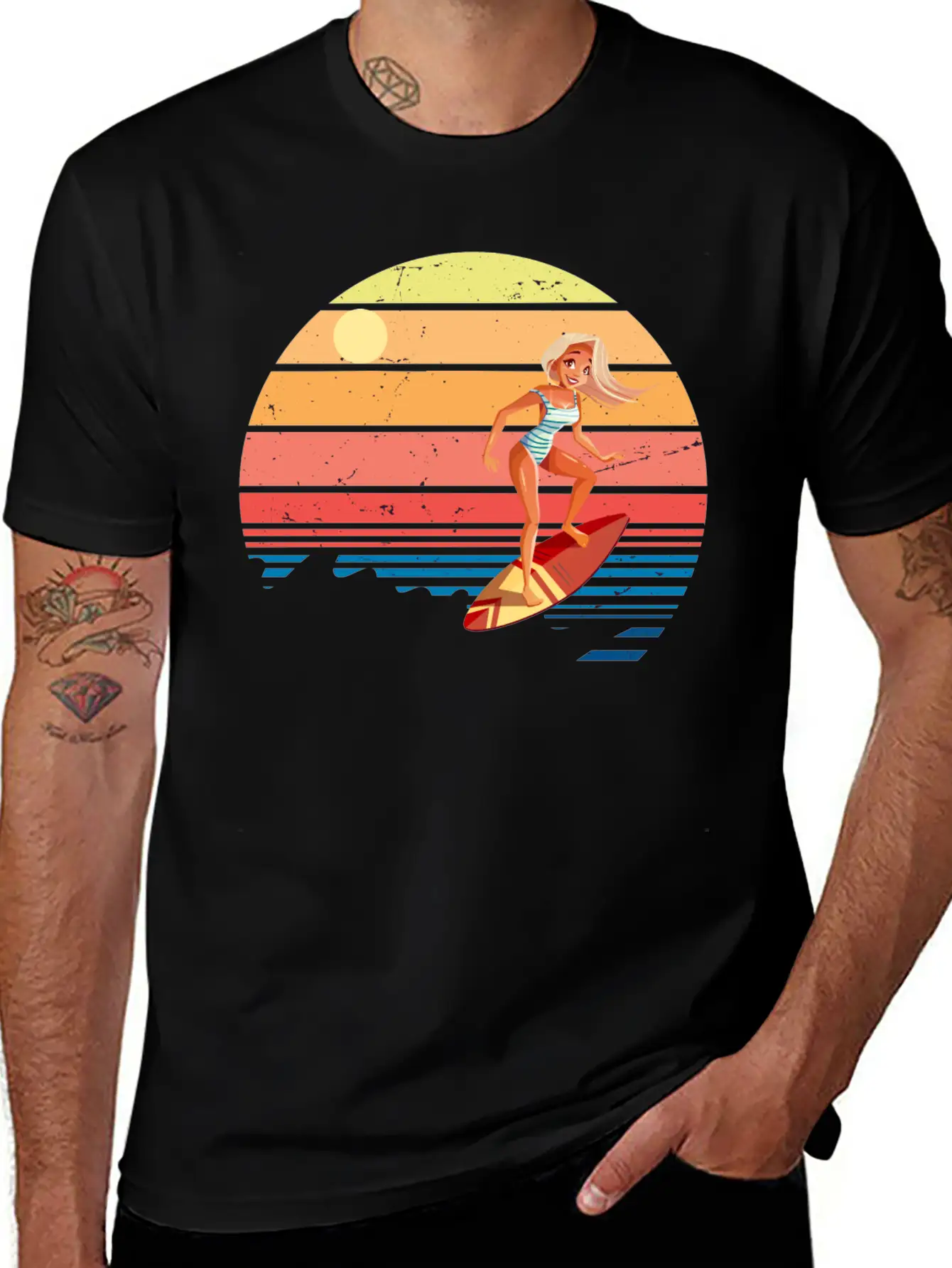 Surfer Vintage Wave Retro Surfing Surf Beach Modern Fit Casual T-Shirt – Clean And Versatile Design