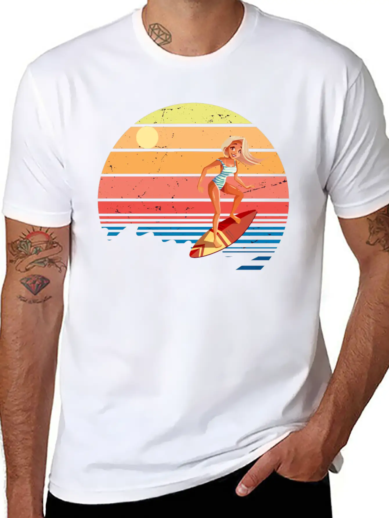 Surfer Vintage Wave Retro Surfing Surf Beach Modern Fit Casual T-Shirt – Clean And Versatile Design