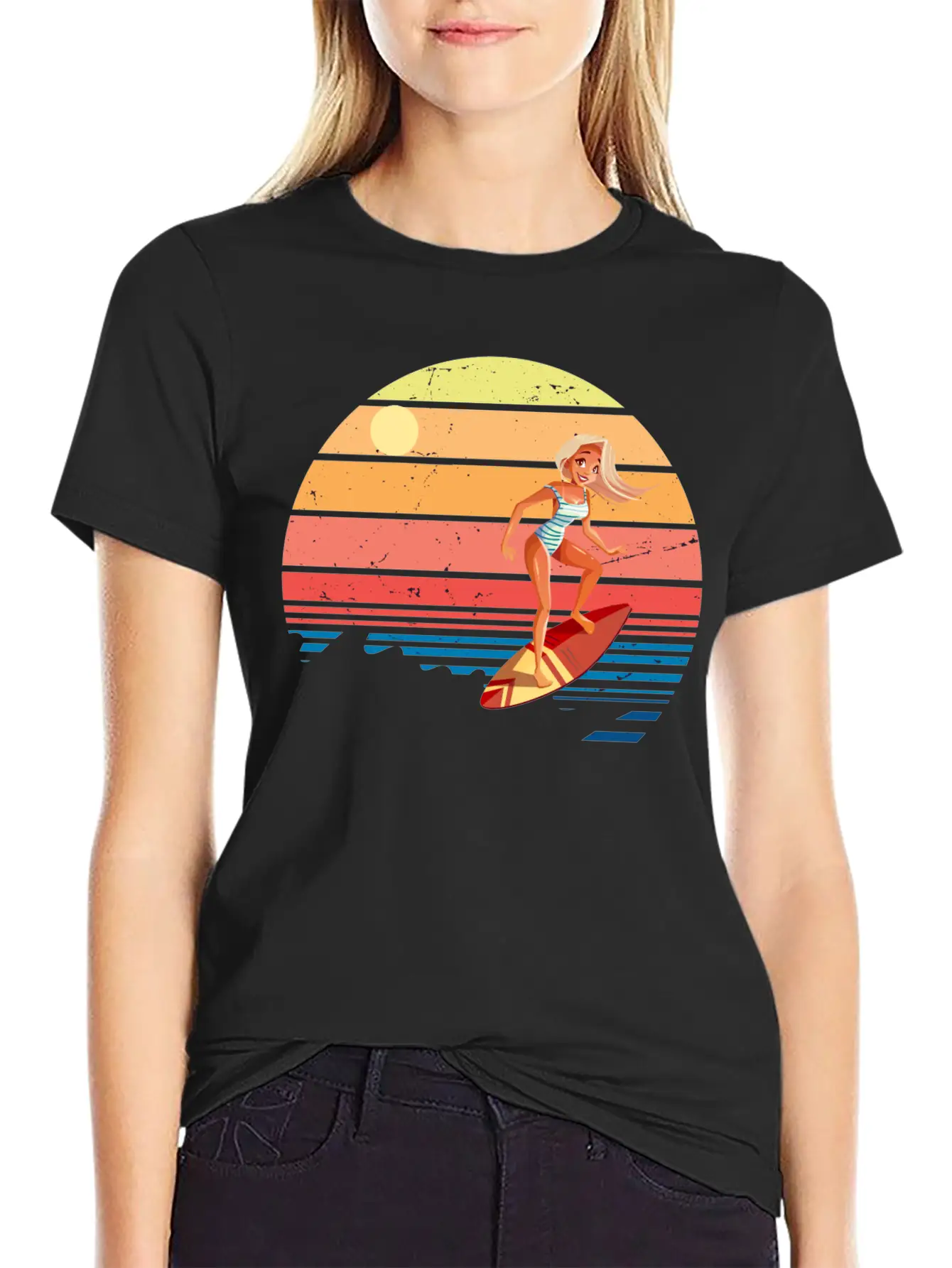 Surfer Vintage Wave Retro Surfing Surf Beach Modern Fit Casual T-Shirt – Clean And Versatile Design