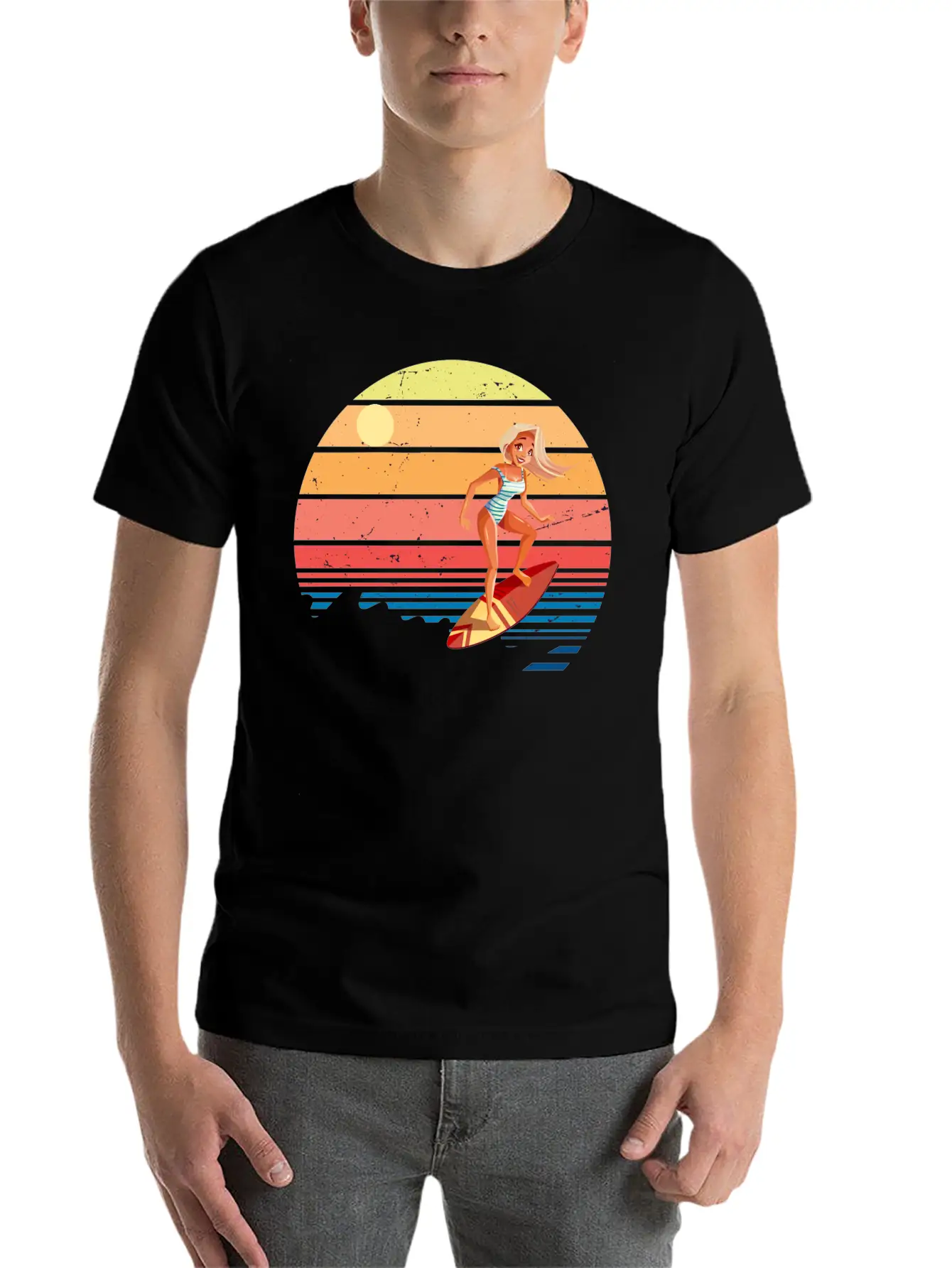 Surfer Vintage Wave Retro Surfing Surf Beach Modern Fit Casual T-Shirt – Clean And Versatile Design