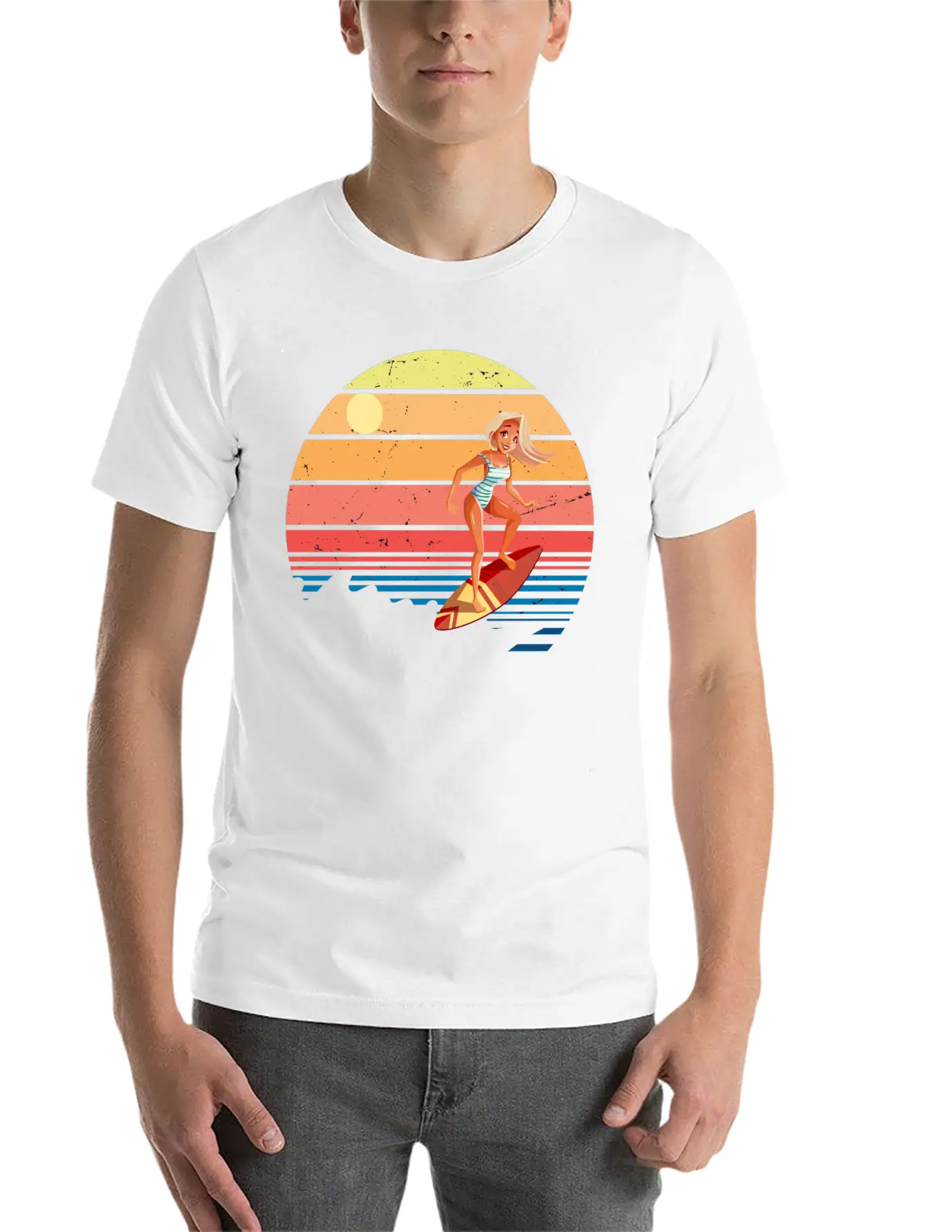 Surfer Vintage Wave Retro Surfing Surf Beach Modern Fit Casual T-Shirt – Clean And Versatile Design