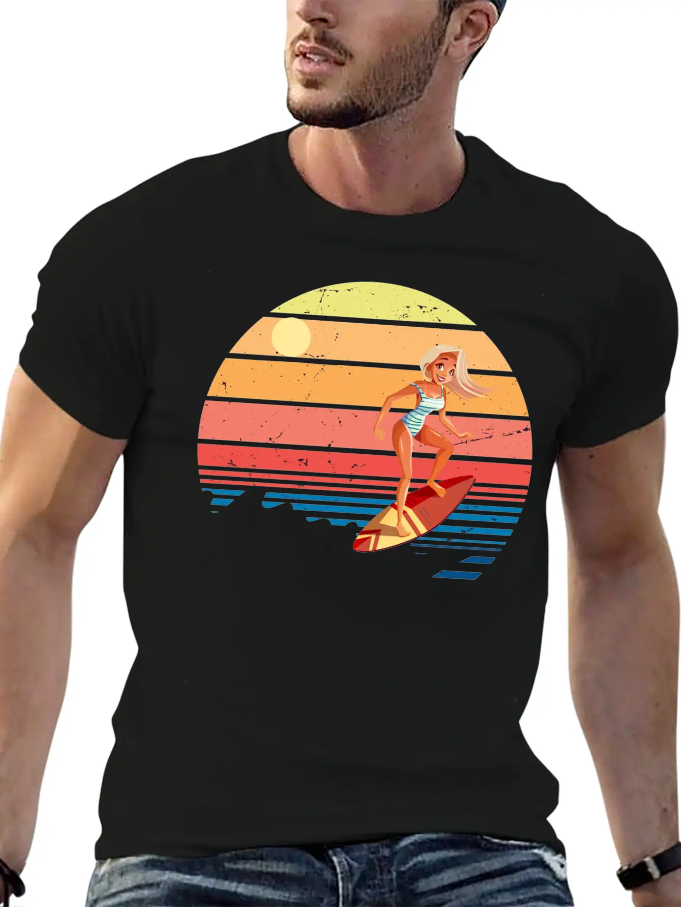 Surfer Vintage Wave Retro Surfing Surf Beach Modern Fit Casual T-Shirt – Clean And Versatile Design