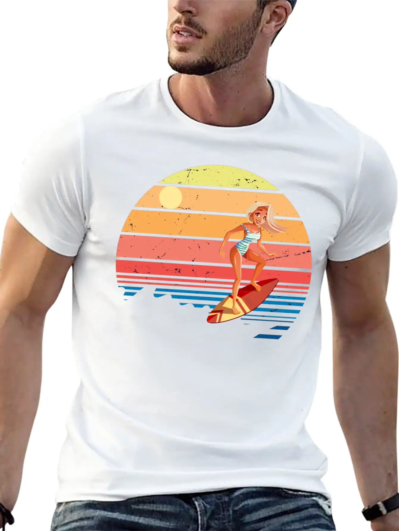 Surfer Vintage Wave Retro Surfing Surf Beach Modern Fit Casual T-Shirt – Clean And Versatile Design