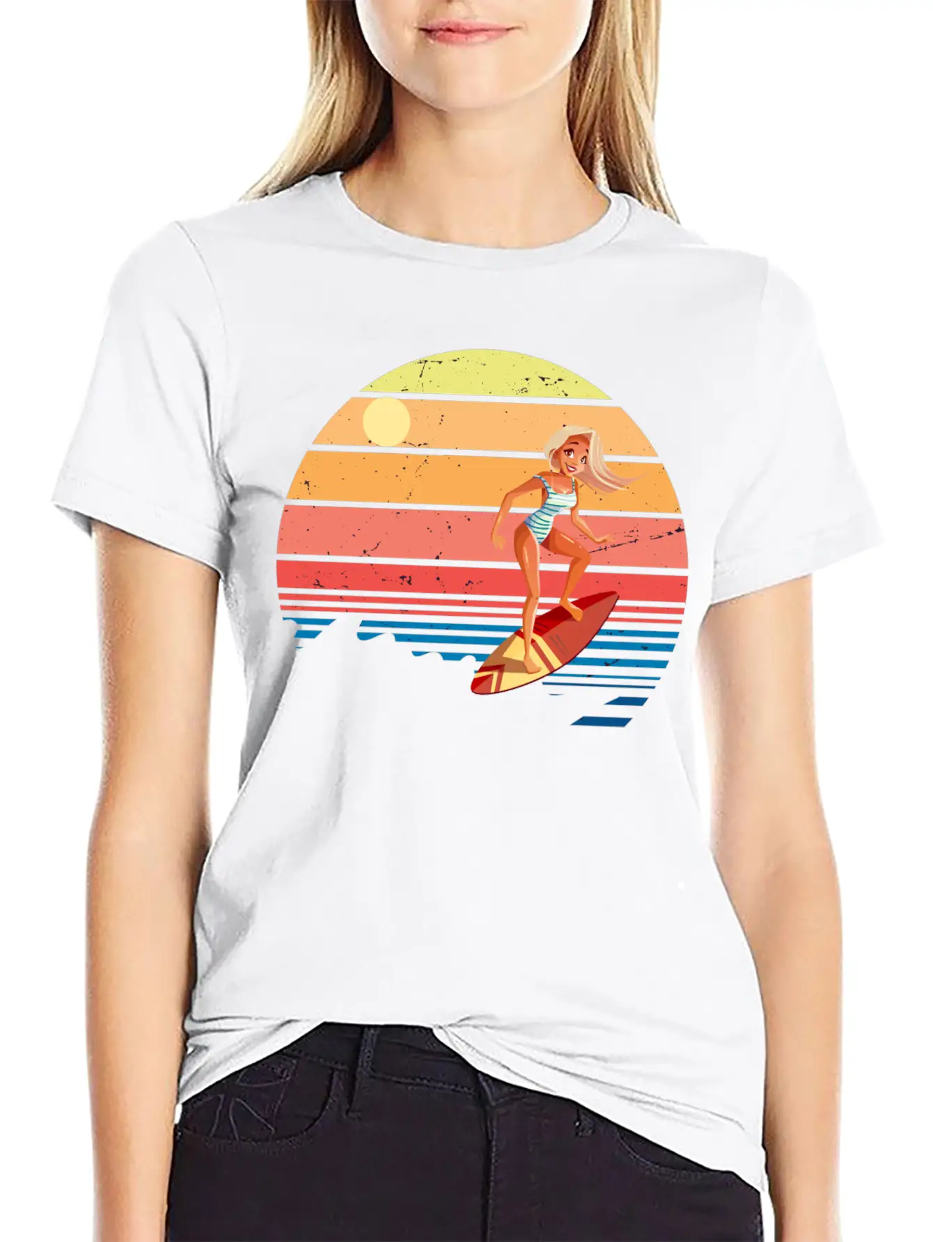 Surfer Vintage Wave Retro Surfing Surf Beach Modern Fit Casual T-Shirt – Clean And Versatile Design