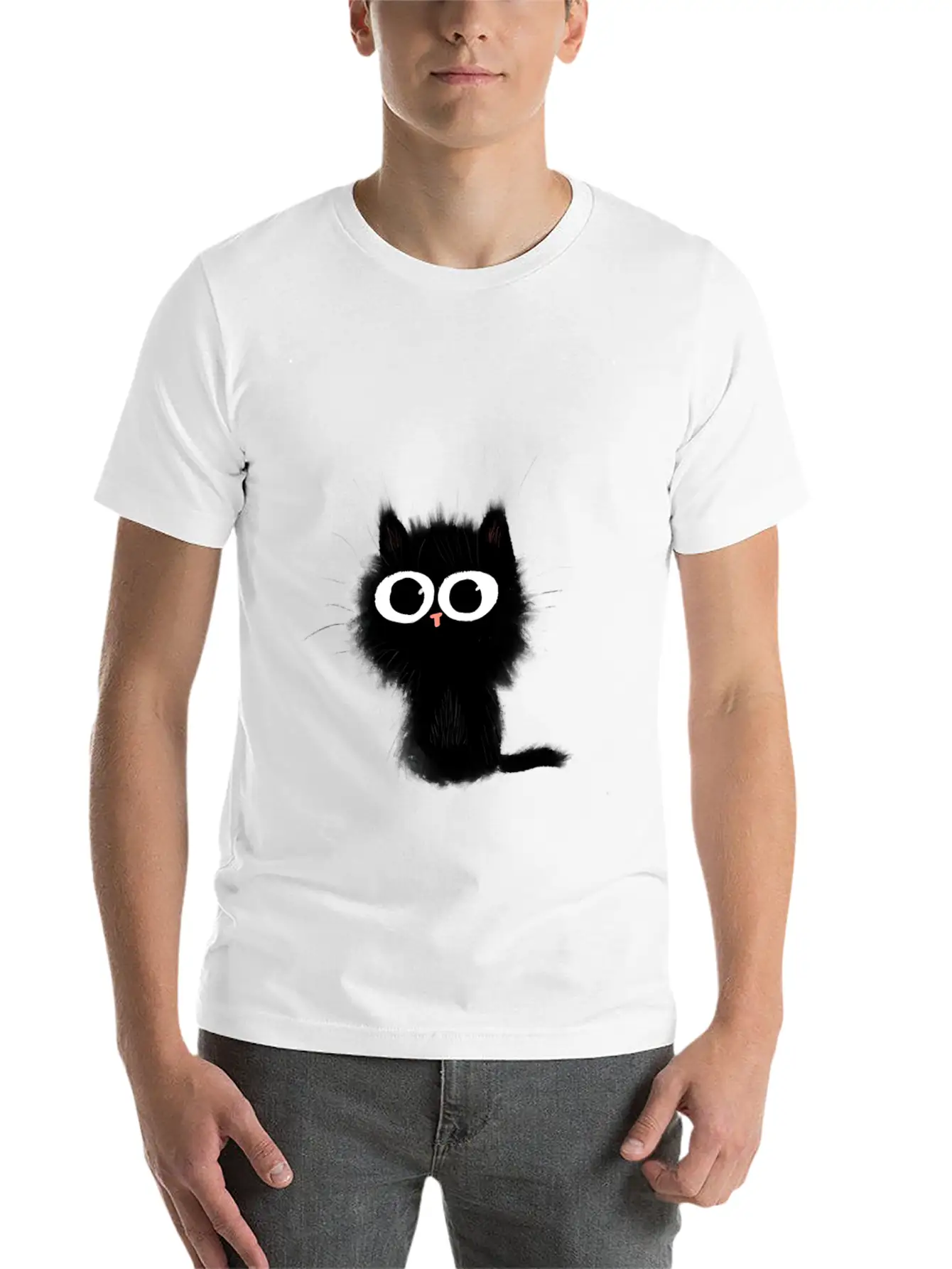 Surprised Black Cat Essential Cotton Tee For Daily Outfits – Unisex Style