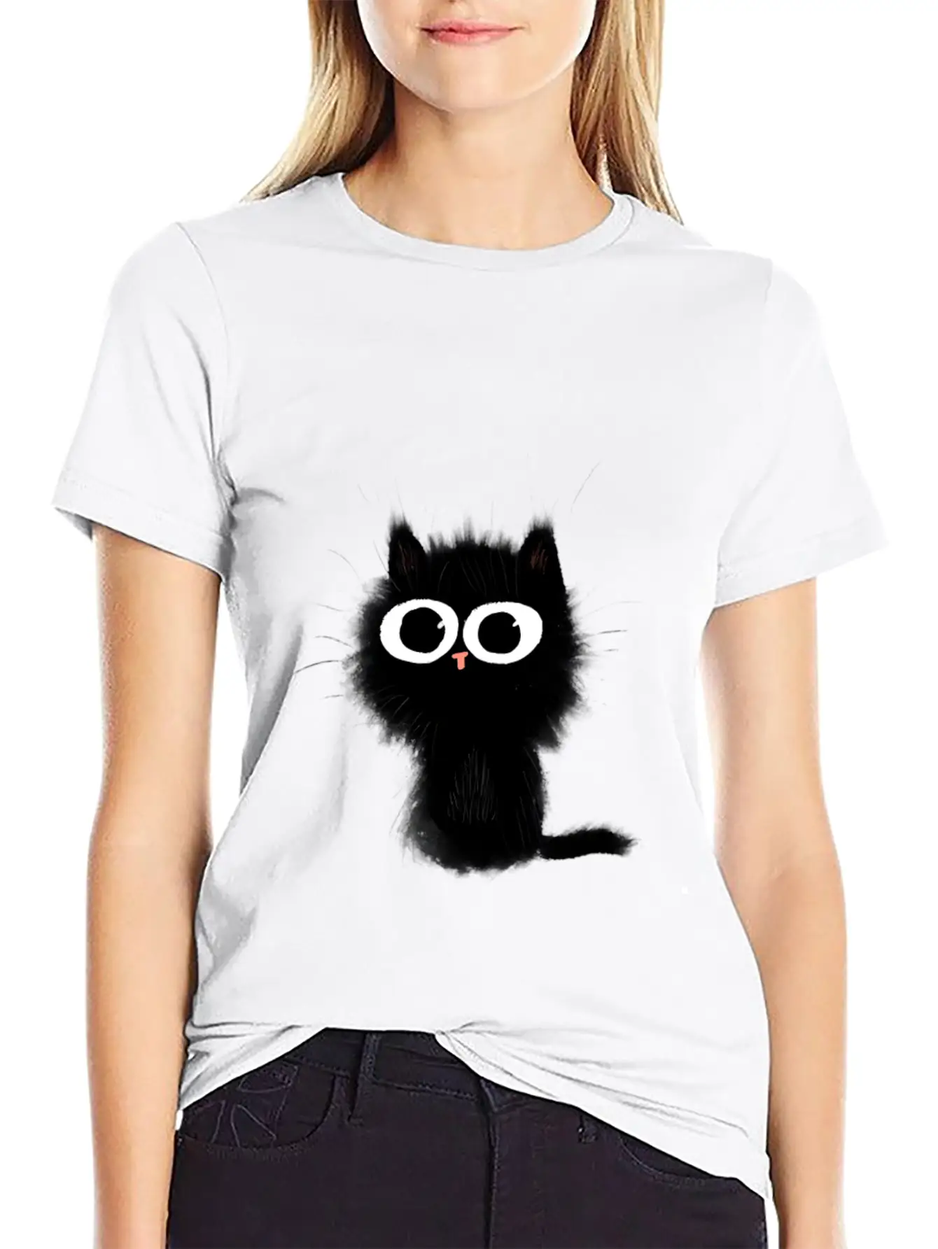 Surprised Black Cat Essential Cotton Tee For Daily Outfits – Unisex Style