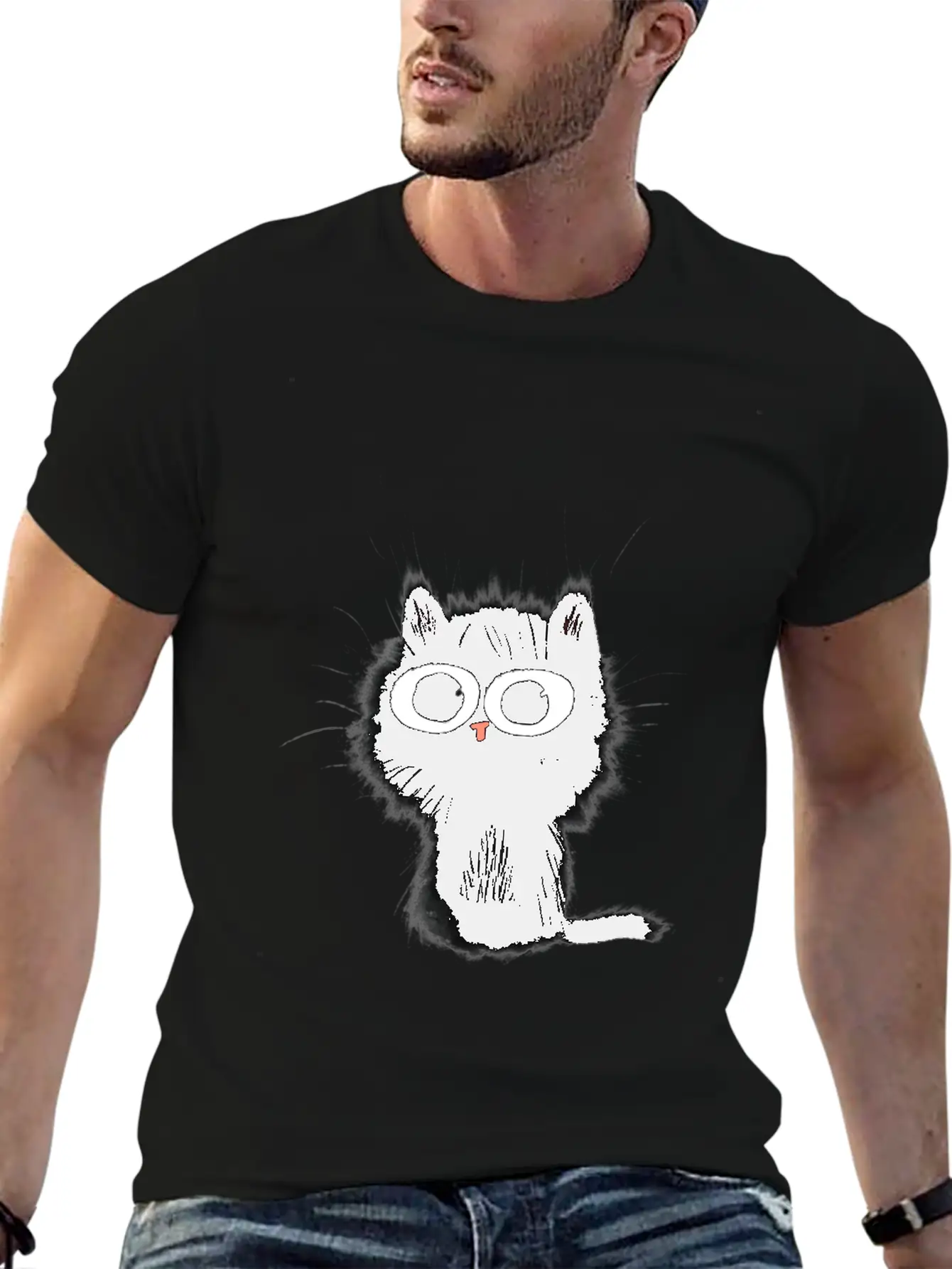 Surprised Black Cat Essential Cotton Tee For Daily Outfits – Unisex Style