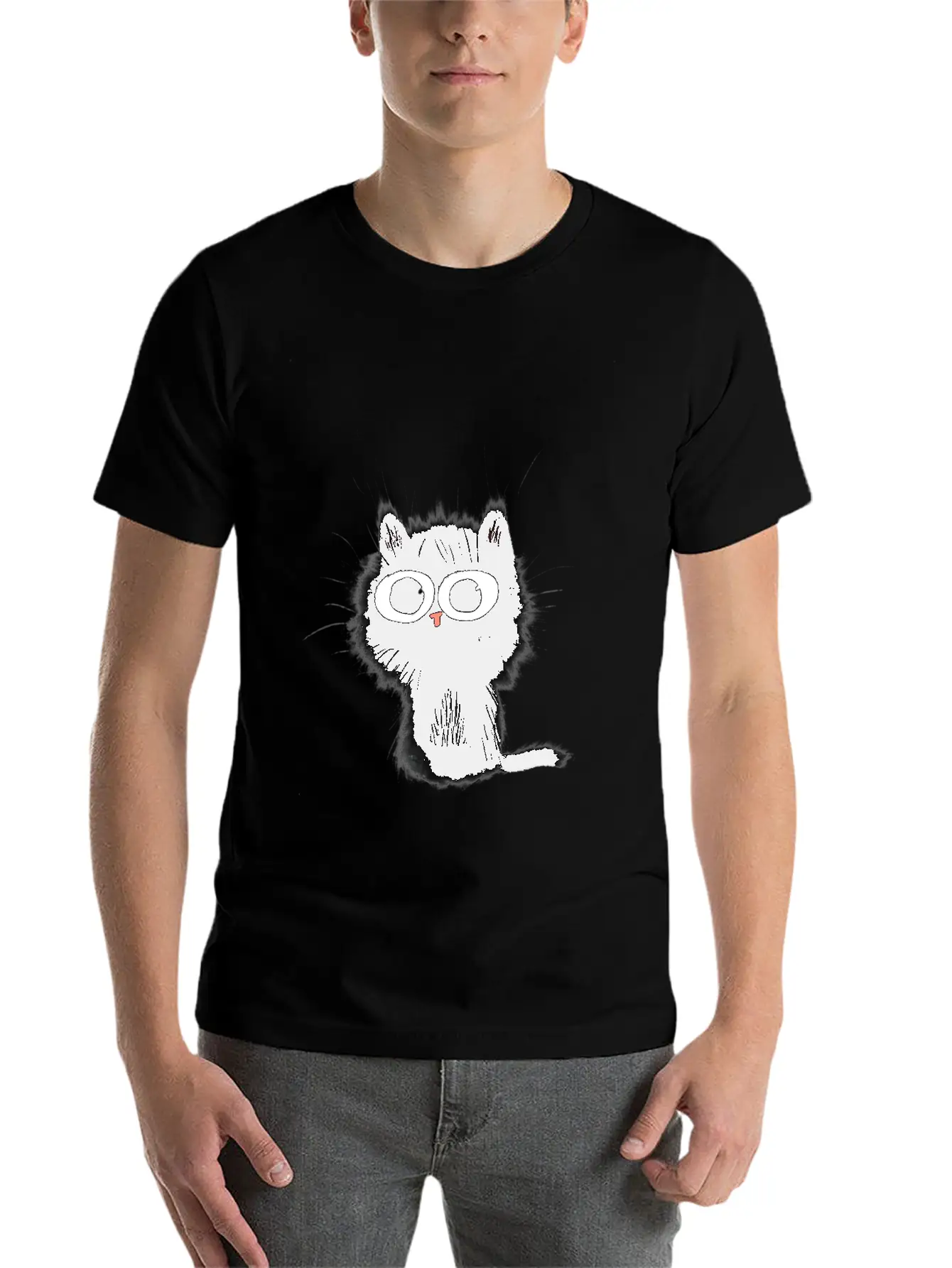 Surprised Black Cat Essential Cotton Tee For Daily Outfits – Unisex Style