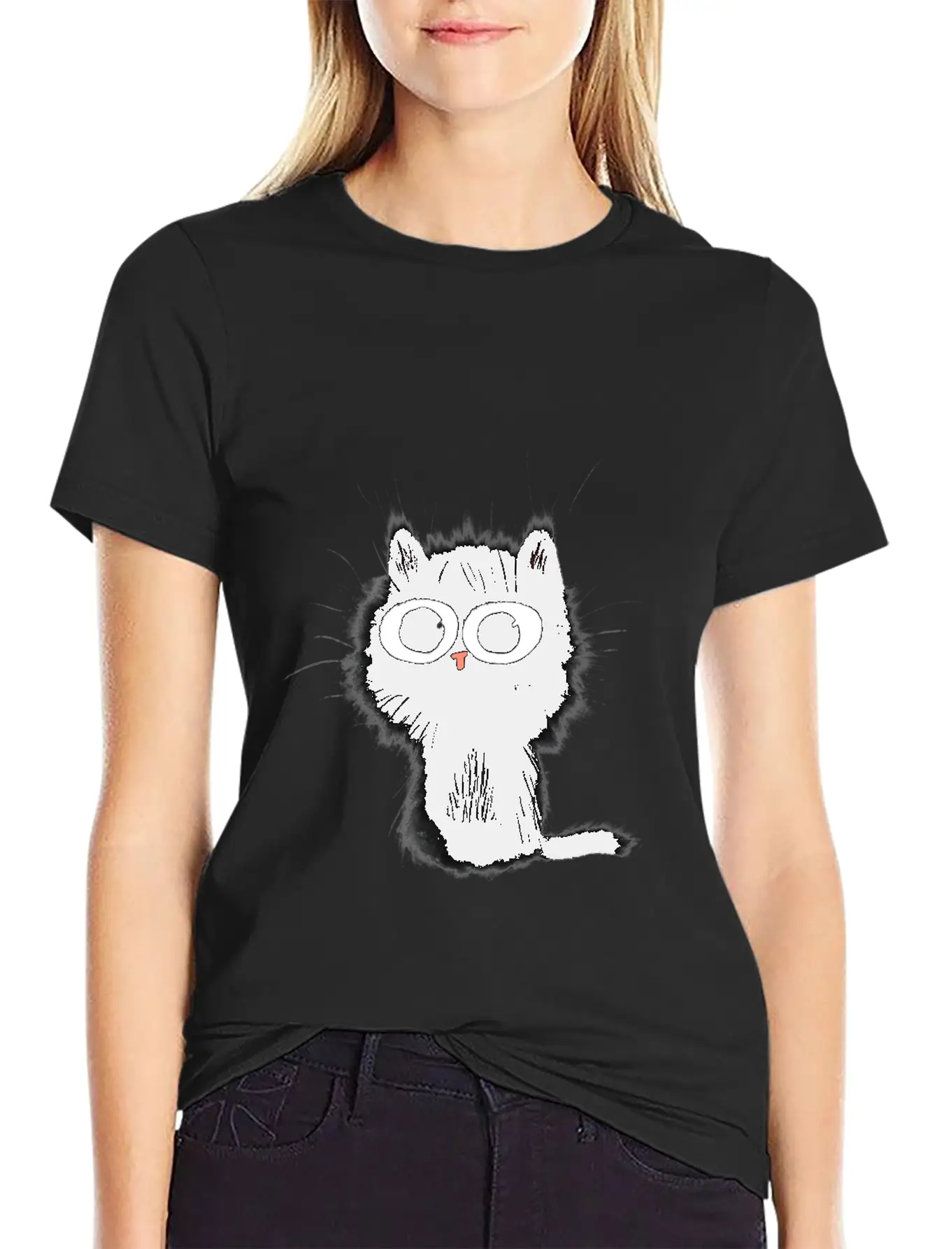 Surprised Black Cat Essential Cotton Tee For Daily Outfits – Unisex Style