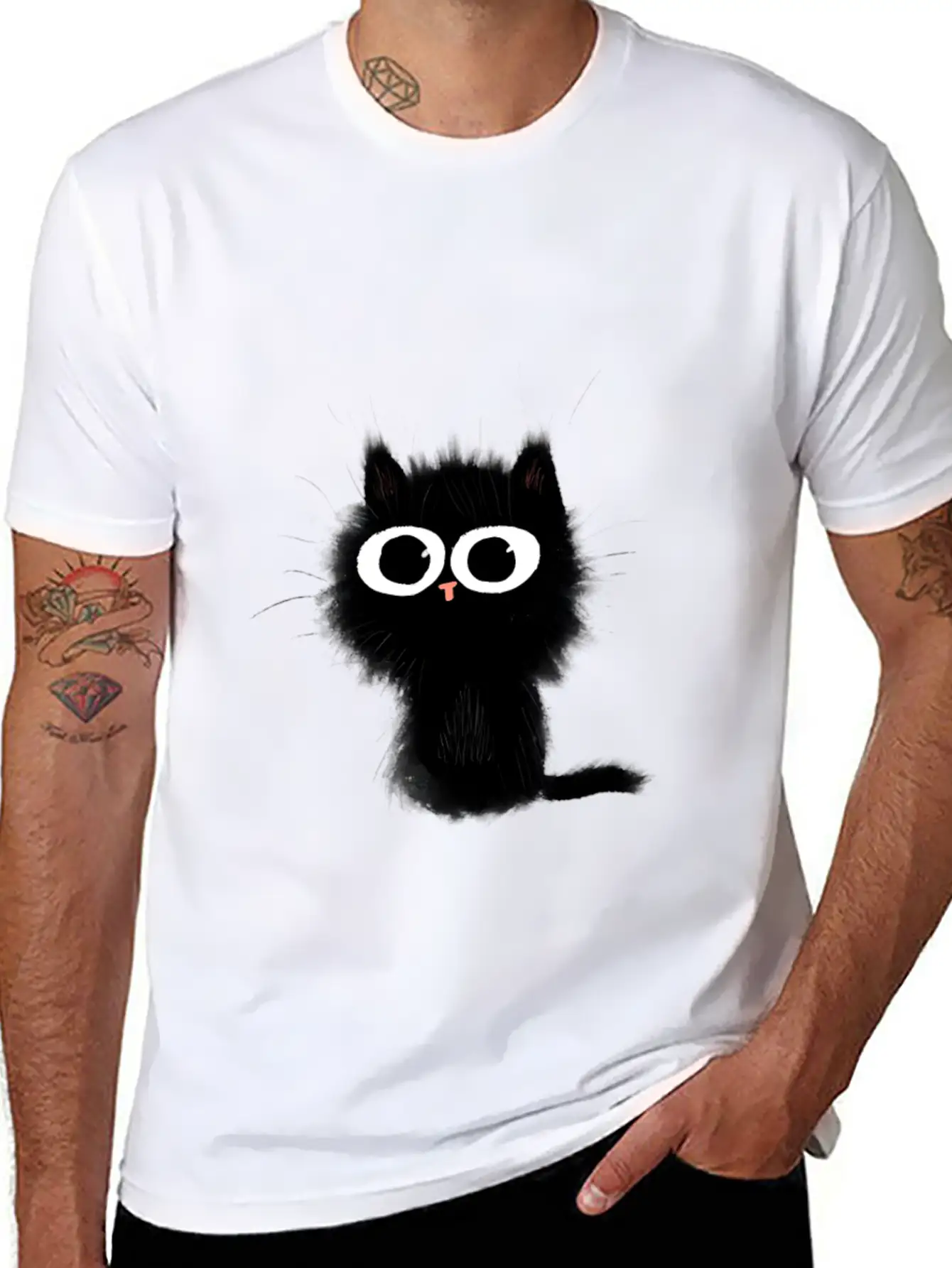 Surprised Black Cat Essential Cotton Tee For Daily Outfits – Unisex Style