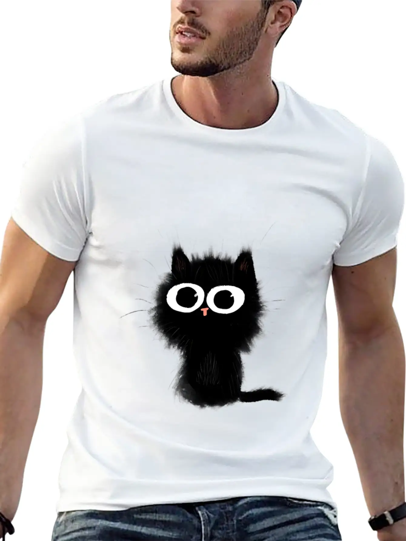 Surprised Black Cat Essential Cotton Tee For Daily Outfits – Unisex Style