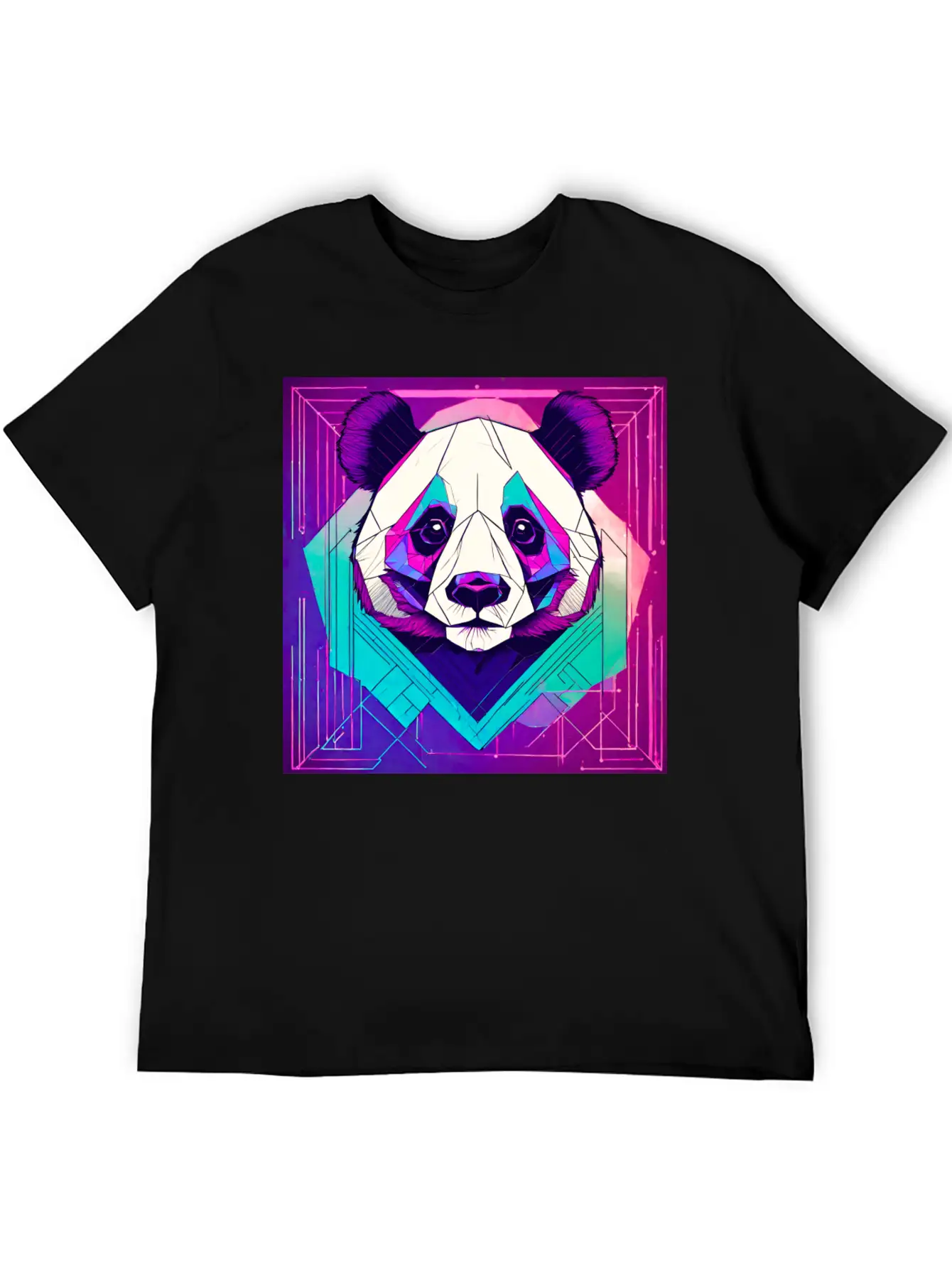 Synthwave Neon Geo Panda Essential Cotton Tee For Daily Outfits – Unisex Style