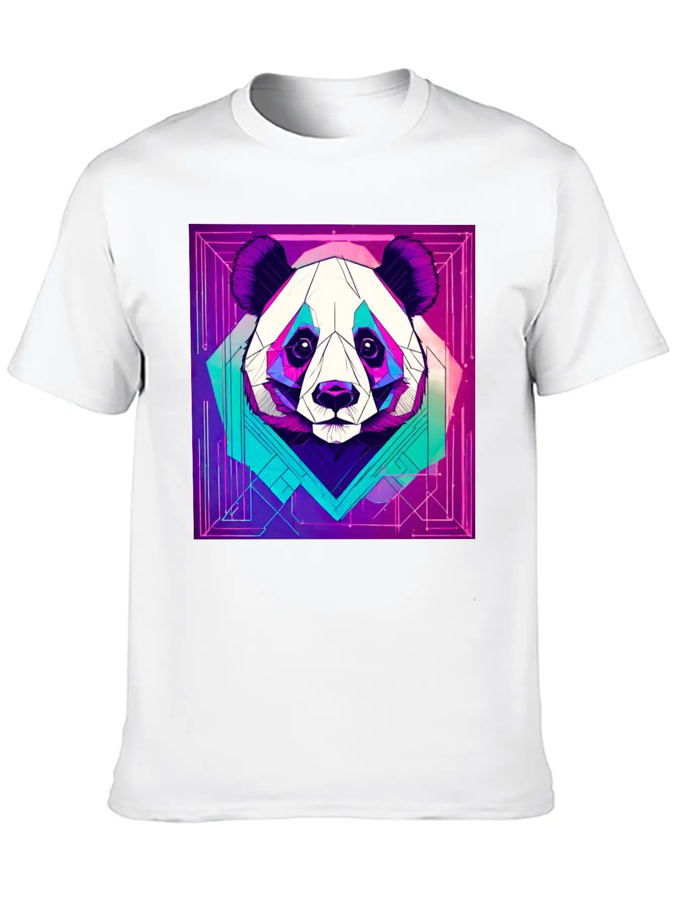Synthwave Neon Geo Panda Essential Cotton Tee For Daily Outfits – Unisex Style