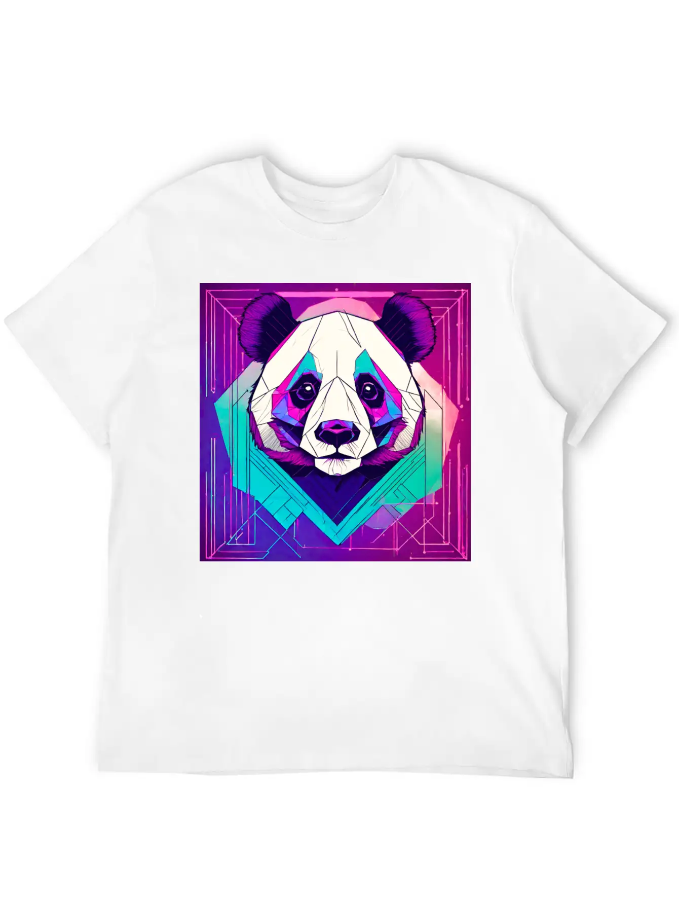 Synthwave Neon Geo Panda Essential Cotton Tee For Daily Outfits – Unisex Style